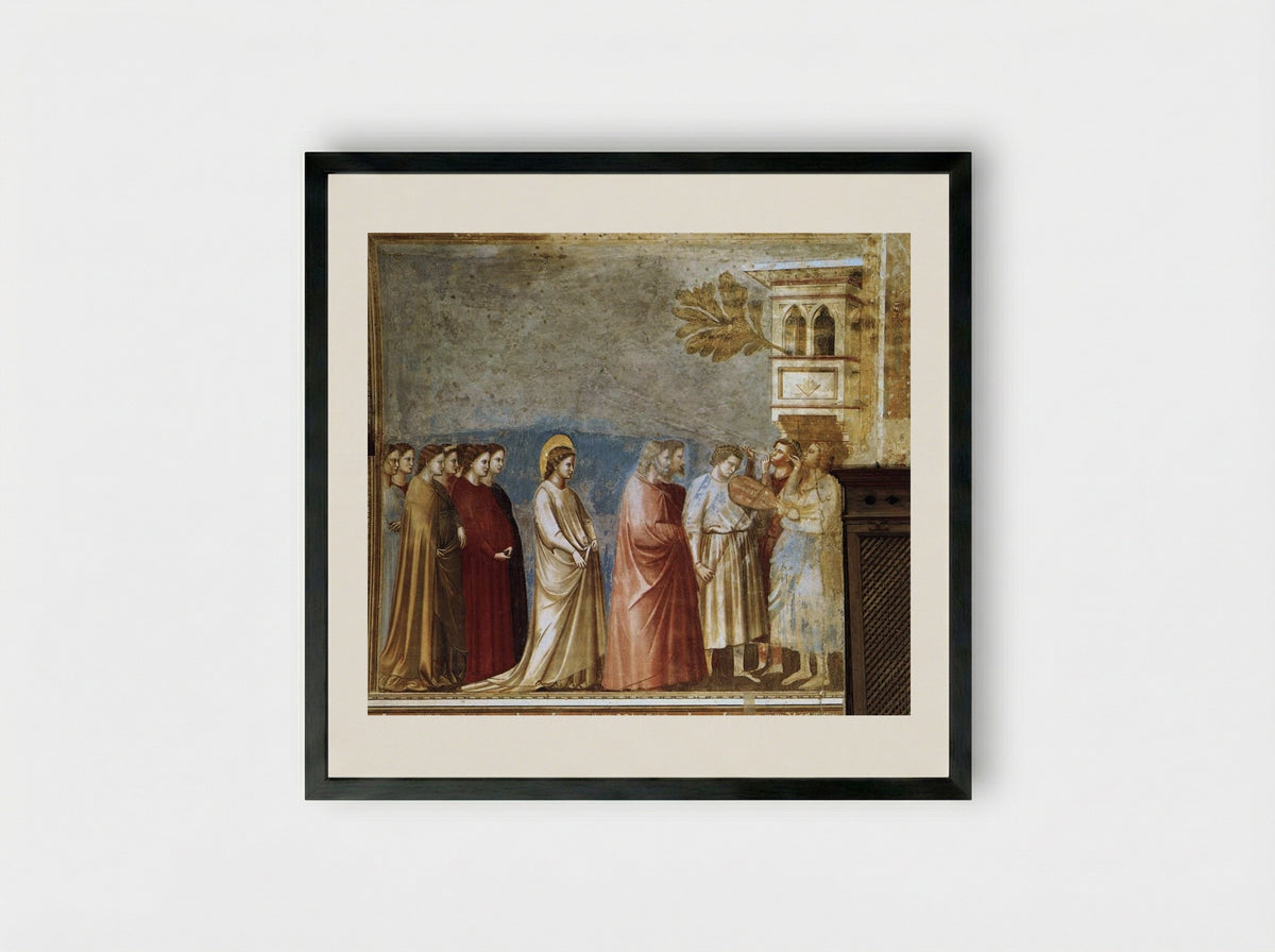 The Wedding Procession of the Virgin - Giotto di Bondone - Framed Print Black