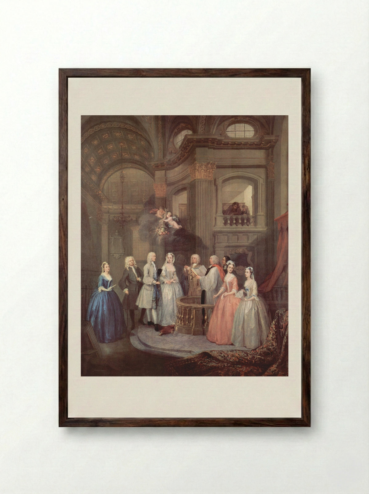 The Wedding of Stephen Beckingham and Mary Cox - William Hogarth - Framed Print Dark Wood