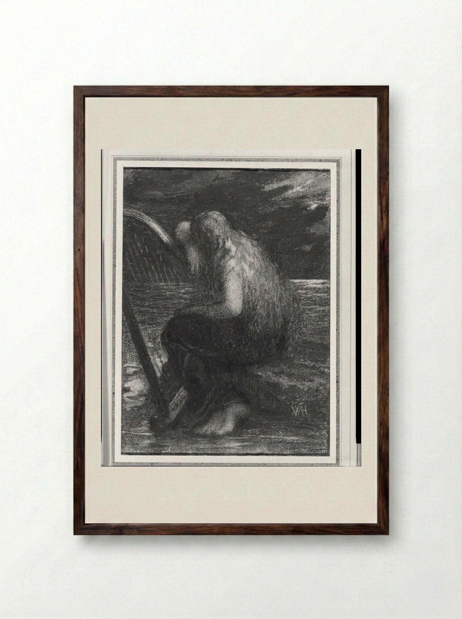 The Weeping Harpist - William Morris Hunt - Framed Print Dark Wood