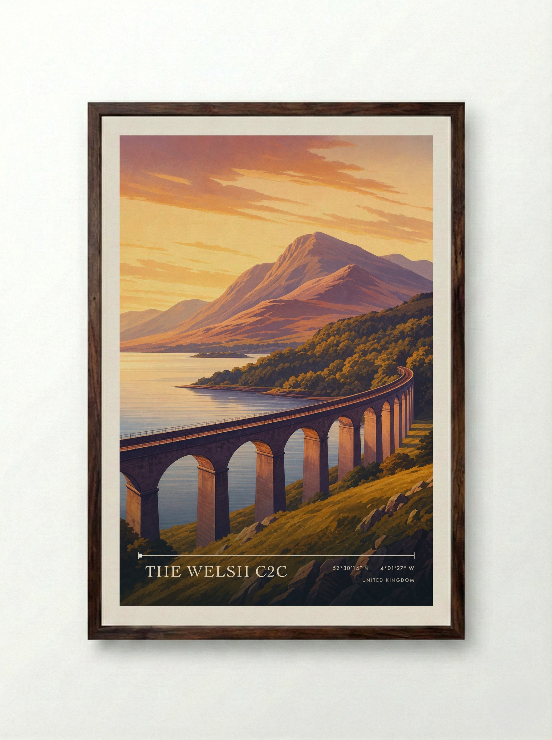 The Welsh C2C United Kingdom Travel Poster - Framed Print Dark Wood
