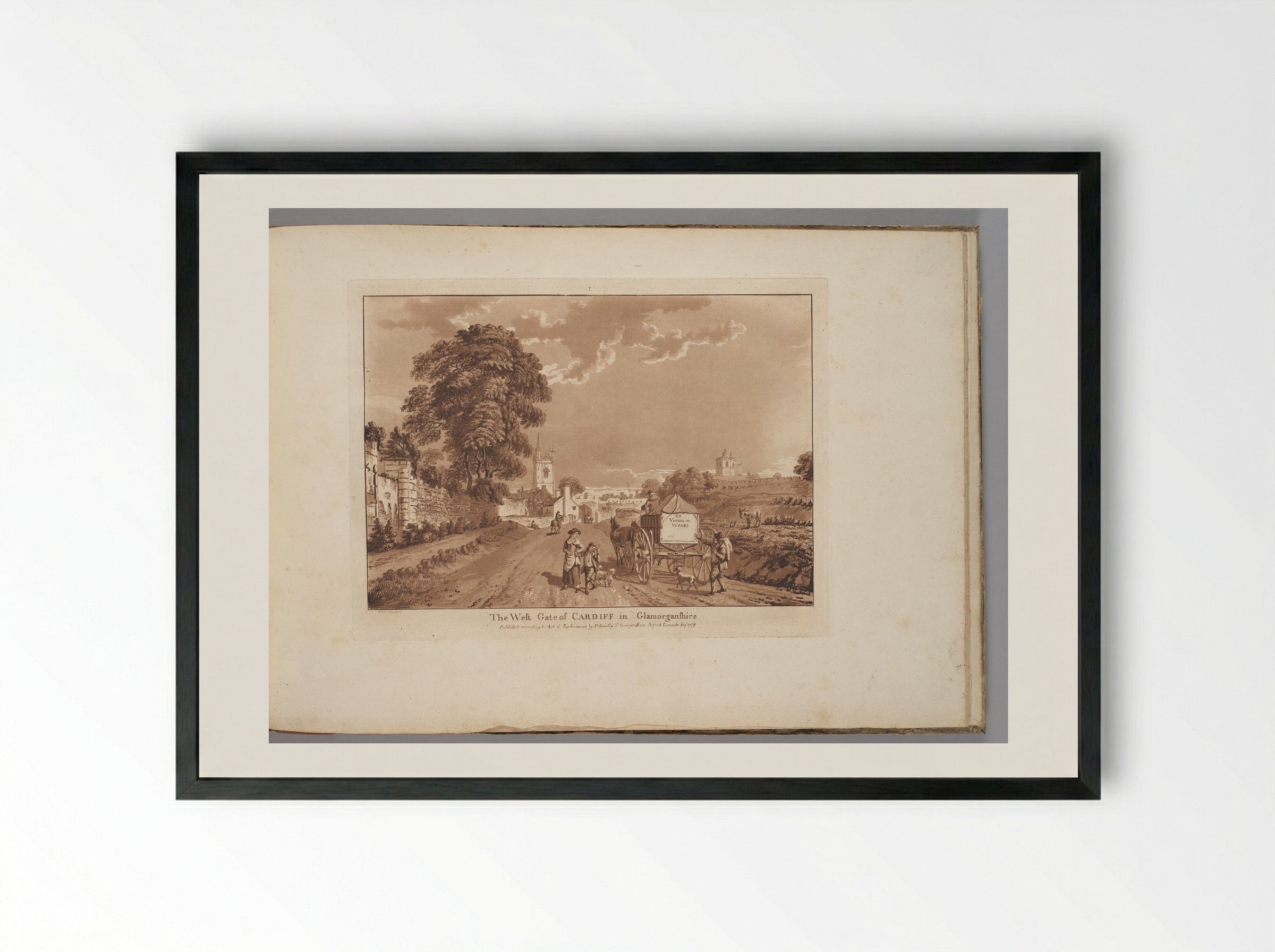 The West Gate of Cardiff in Glamorgan Shire - Paul Sandby - Framed Print Black
