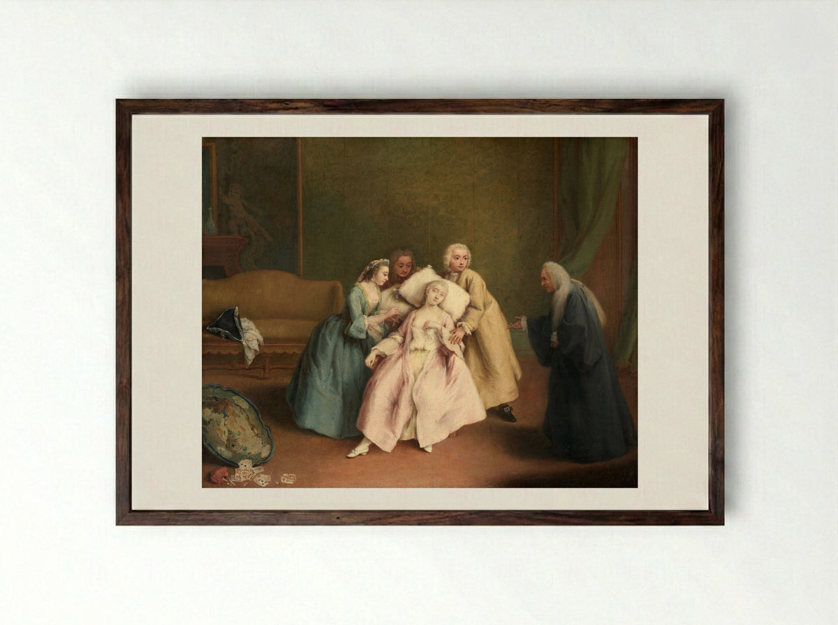 The Wet-Nurse - Pietro Longhi - Framed Print Dark Wood