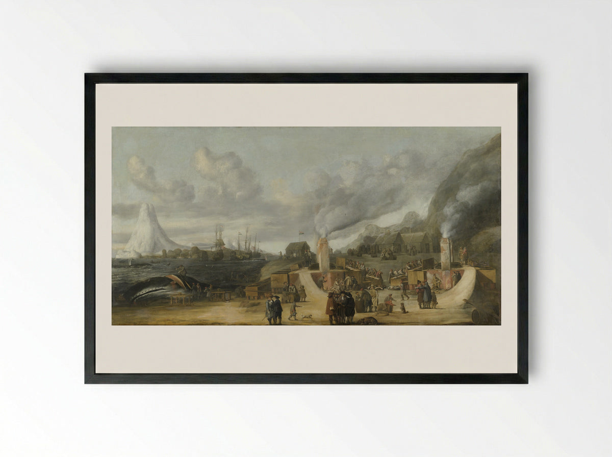 The Whale-oil Refinery near the Village of Smerenburg - Cornelis de Man - Framed Print Black
