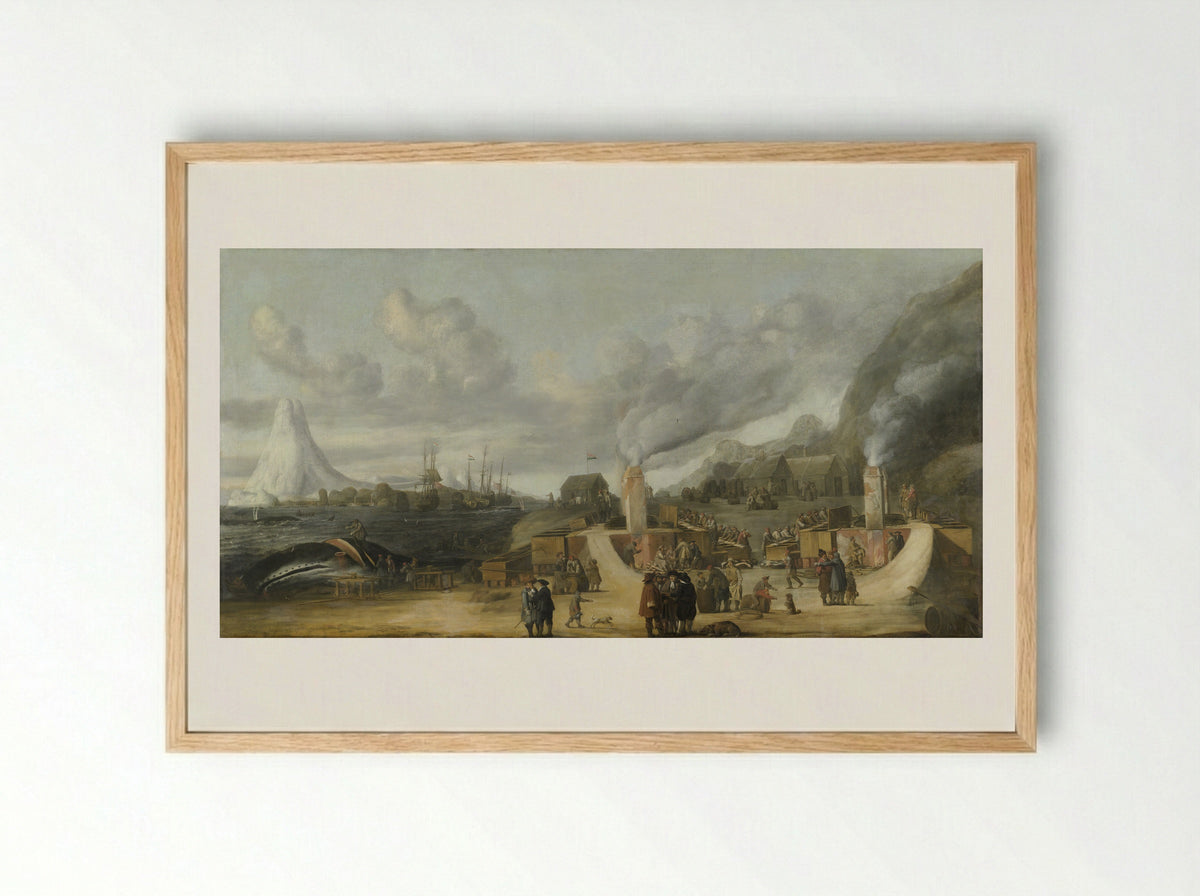 The Whale-oil Refinery near the Village of Smerenburg - Cornelis de Man - Framed Print Wood