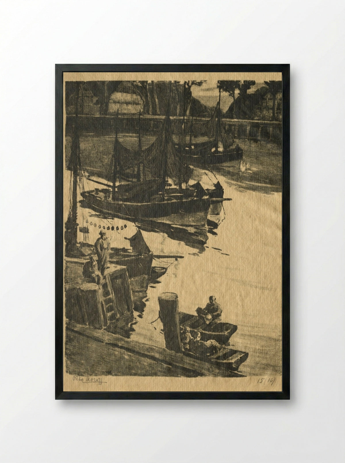 The Wharf - Willem Roelofs - Framed Print Black