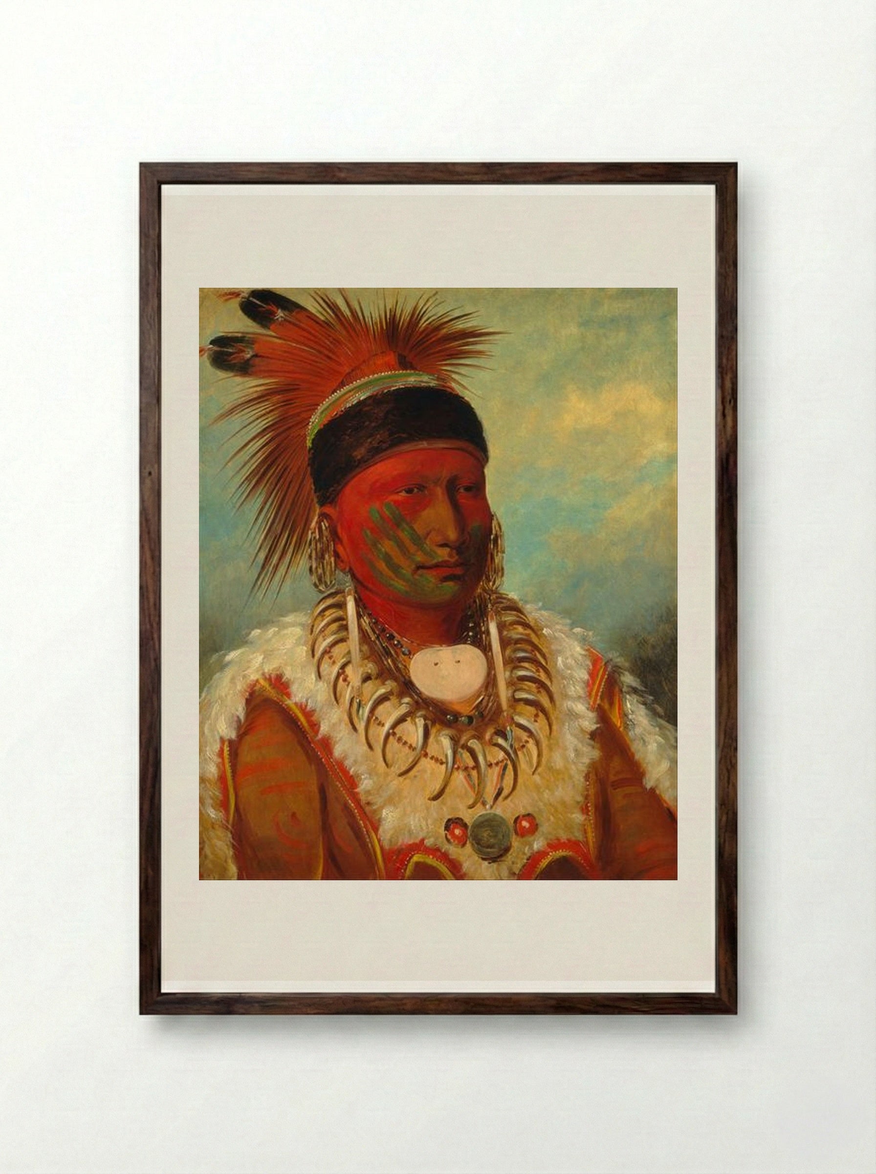 The White Cloud, Head Chief of the Iowa - George Catlin - Framed Print Dark Wood