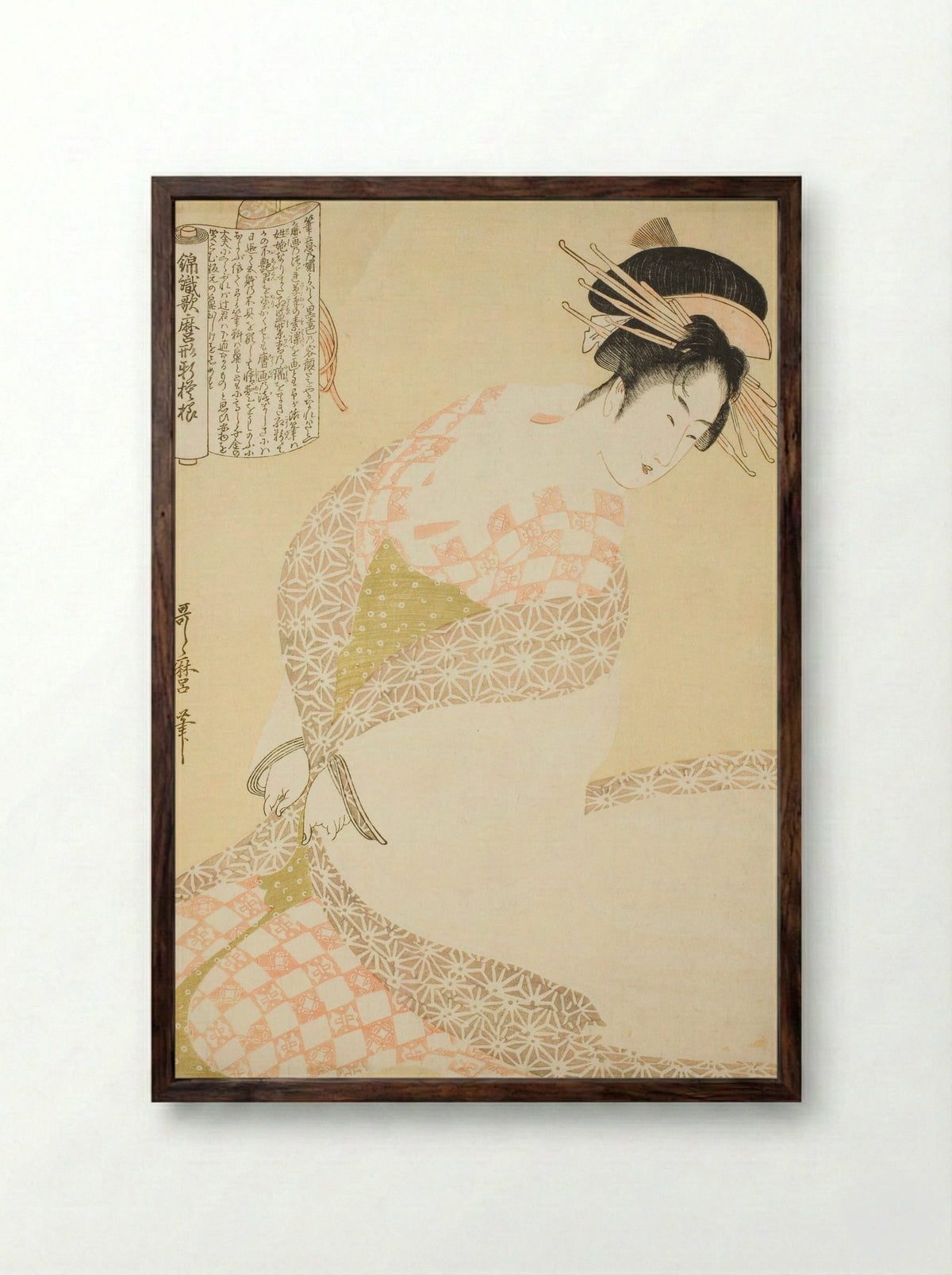 The White Coat - Kitagawa Utamaro - Framed Print Dark Wood