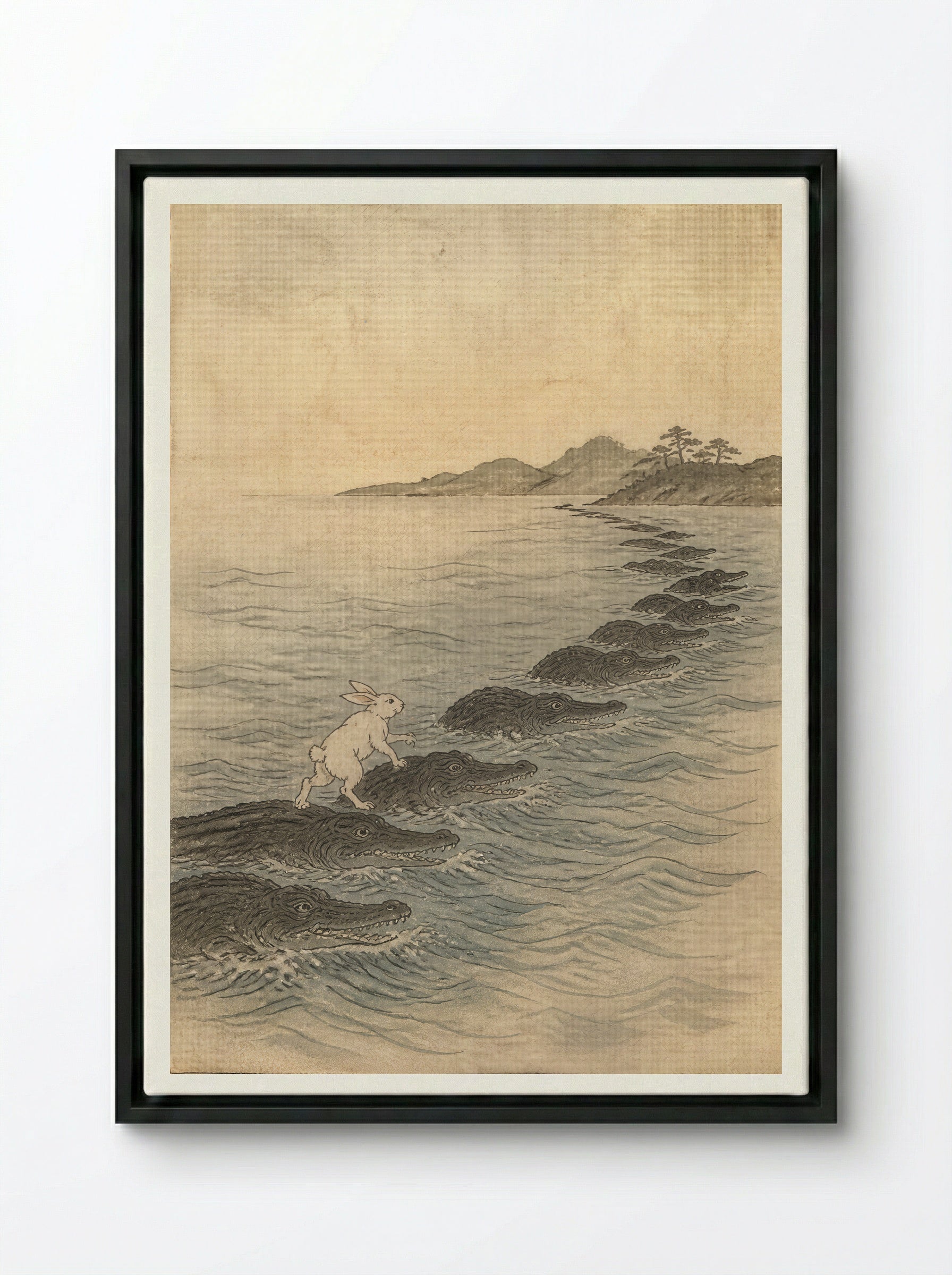 The White Hare of Inaba: The Living Bridge - Framed Canvas Black