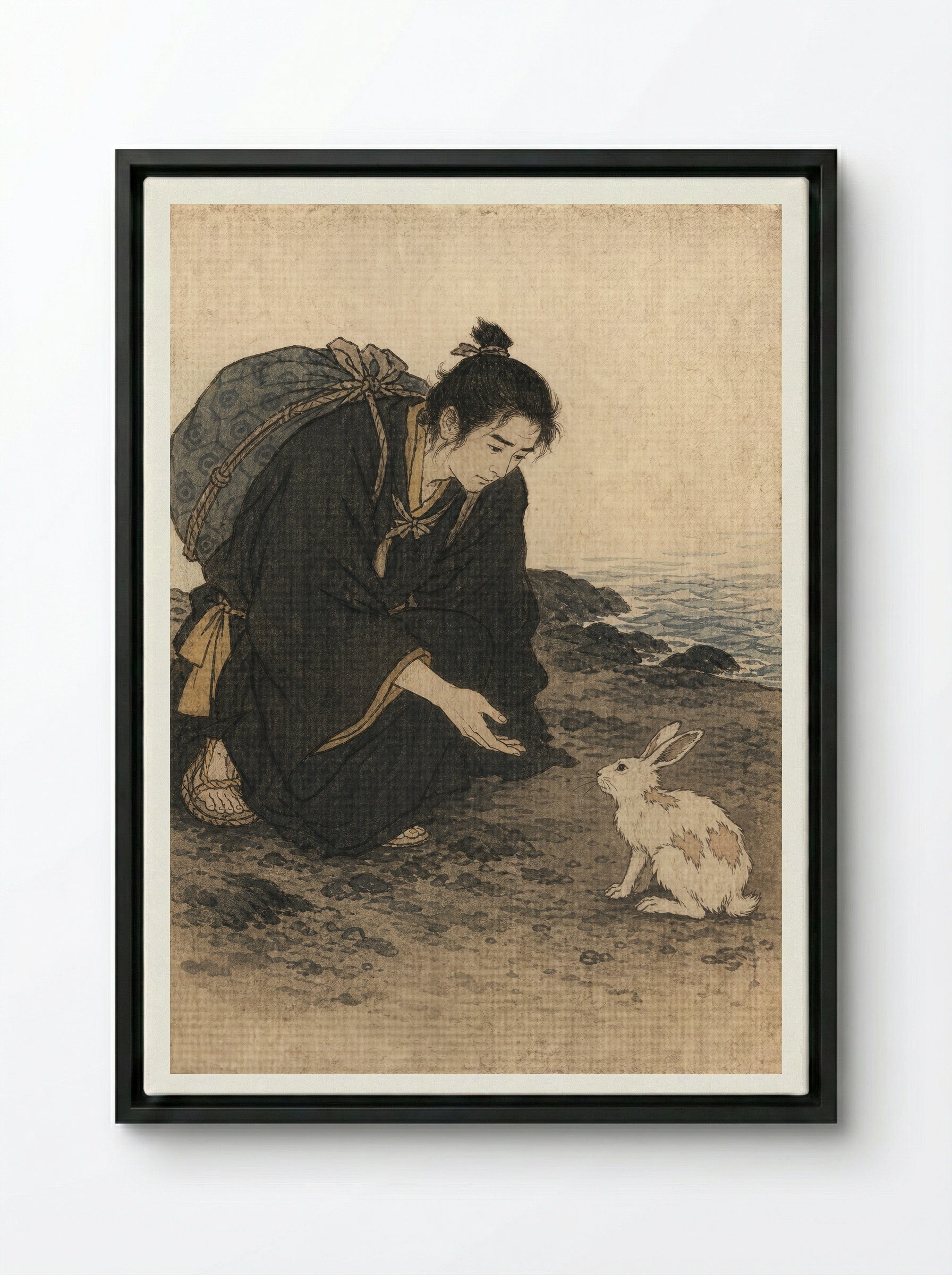 The White Hare of Inaba: The One Who Stopped - Framed Canvas Black