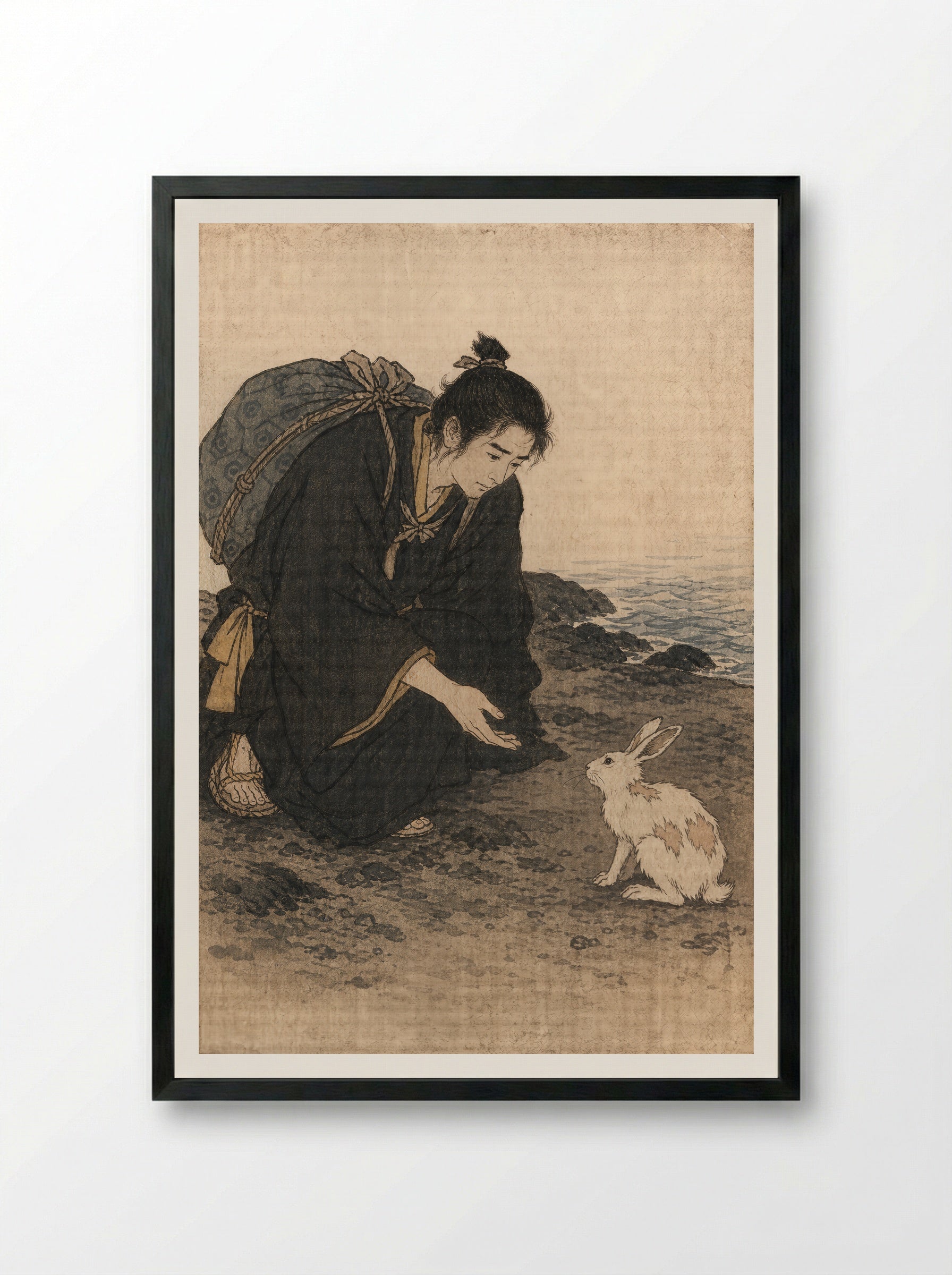 The White Hare of Inaba: The One Who Stopped - Framed Print Black