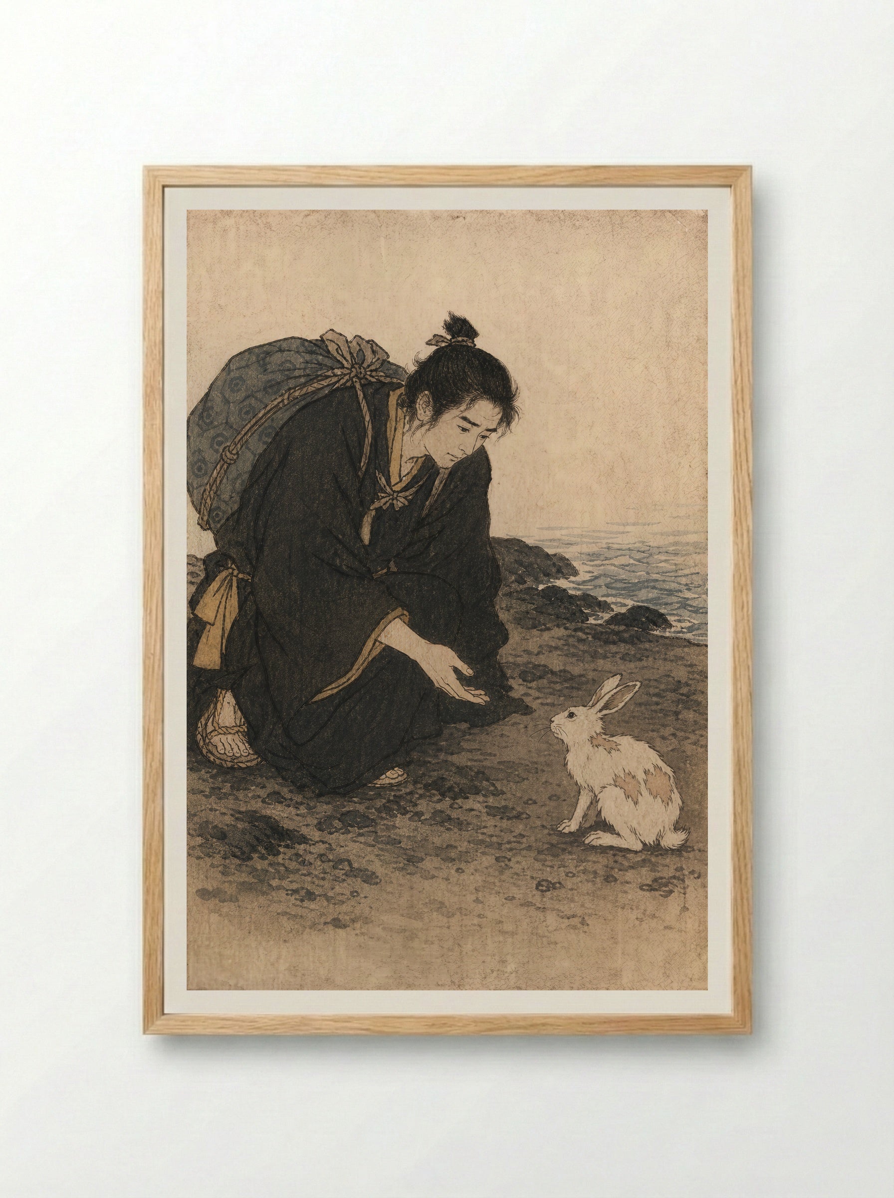 The White Hare of Inaba: The One Who Stopped - Framed Print Wood