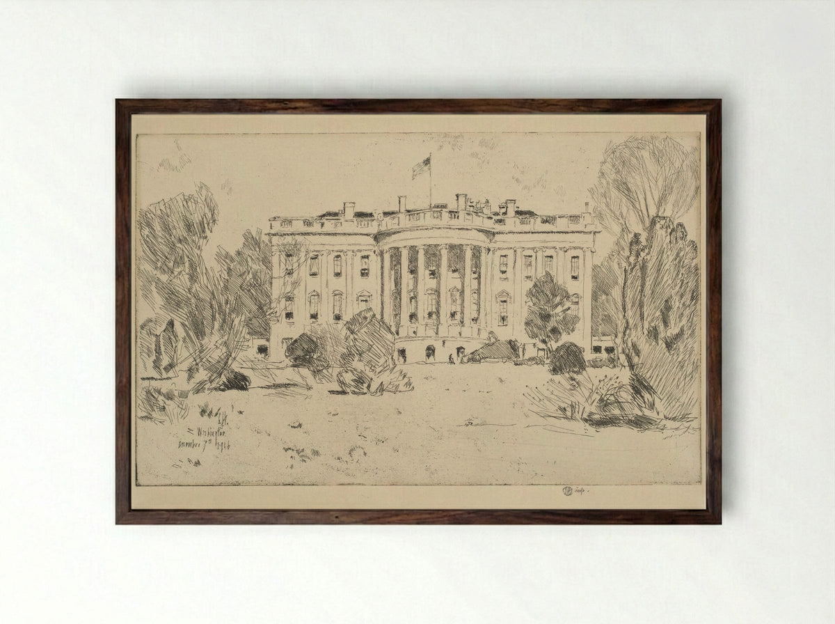The White House - Childe Hassam - Framed Print Dark Wood