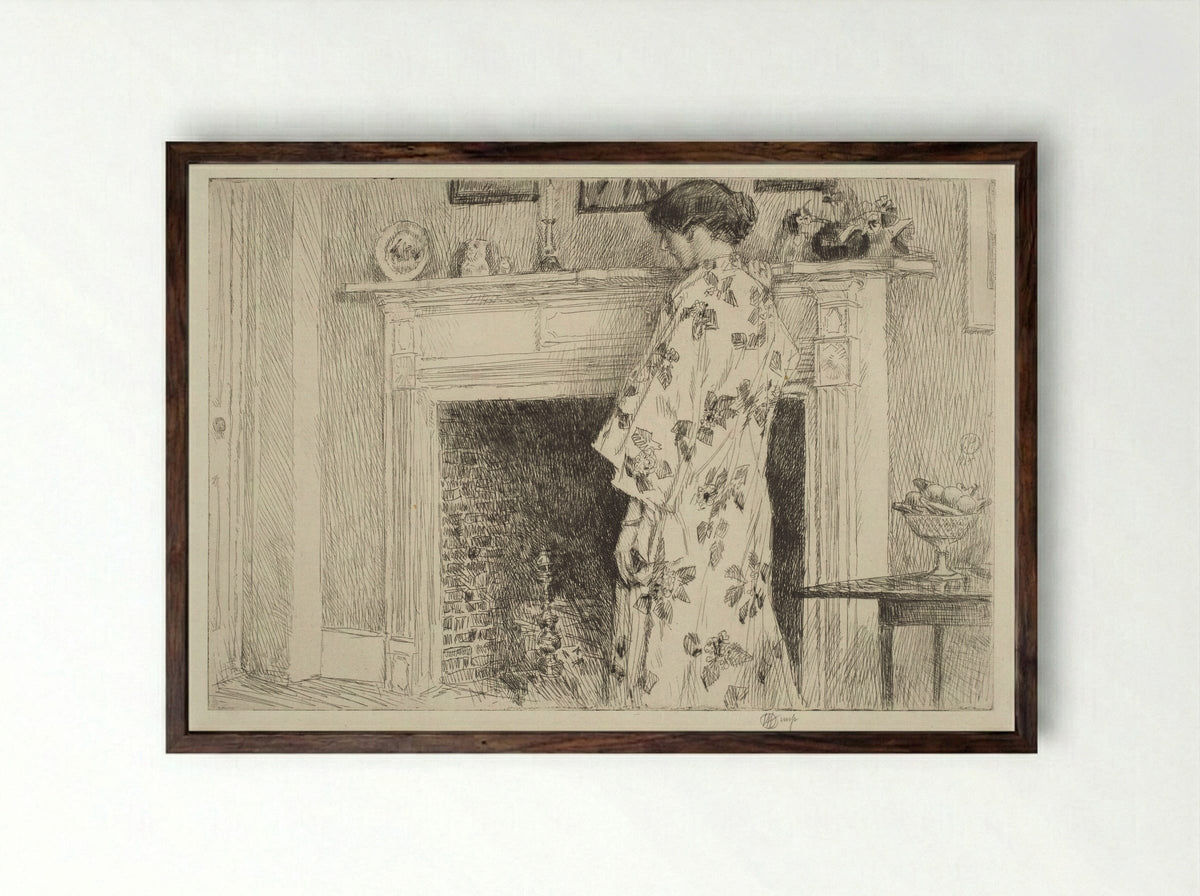 The White Kimono - Childe Hassam - Framed Print Dark Wood