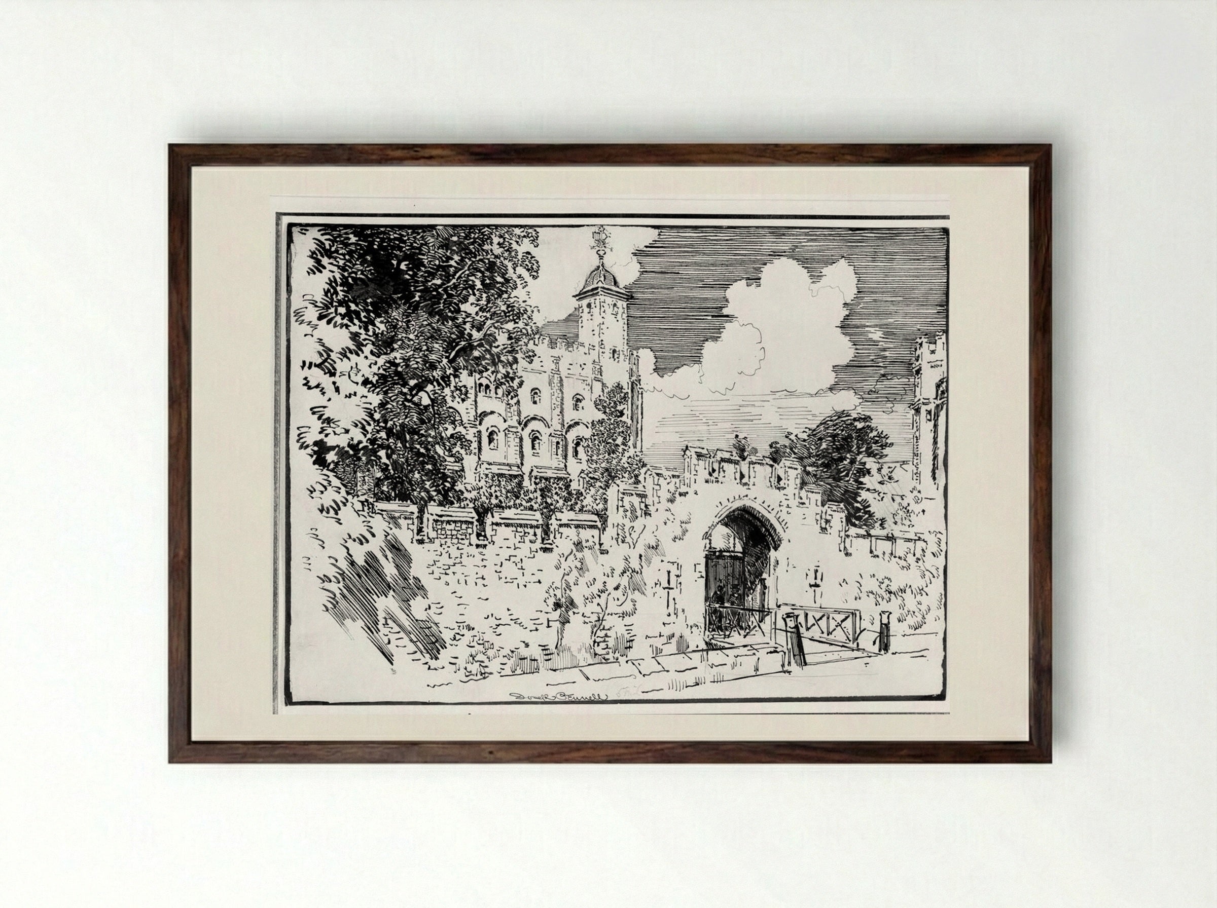 The White Tower - Joseph Pennell - Framed Print Dark Wood