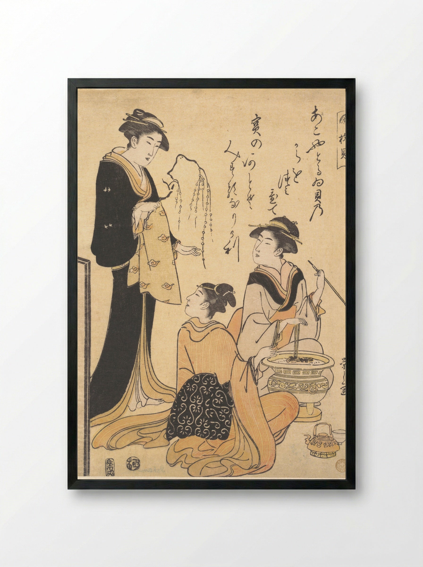 The Willow Shell (Yanagi-kai) - Chōbunsai Eishi - Framed Print Black