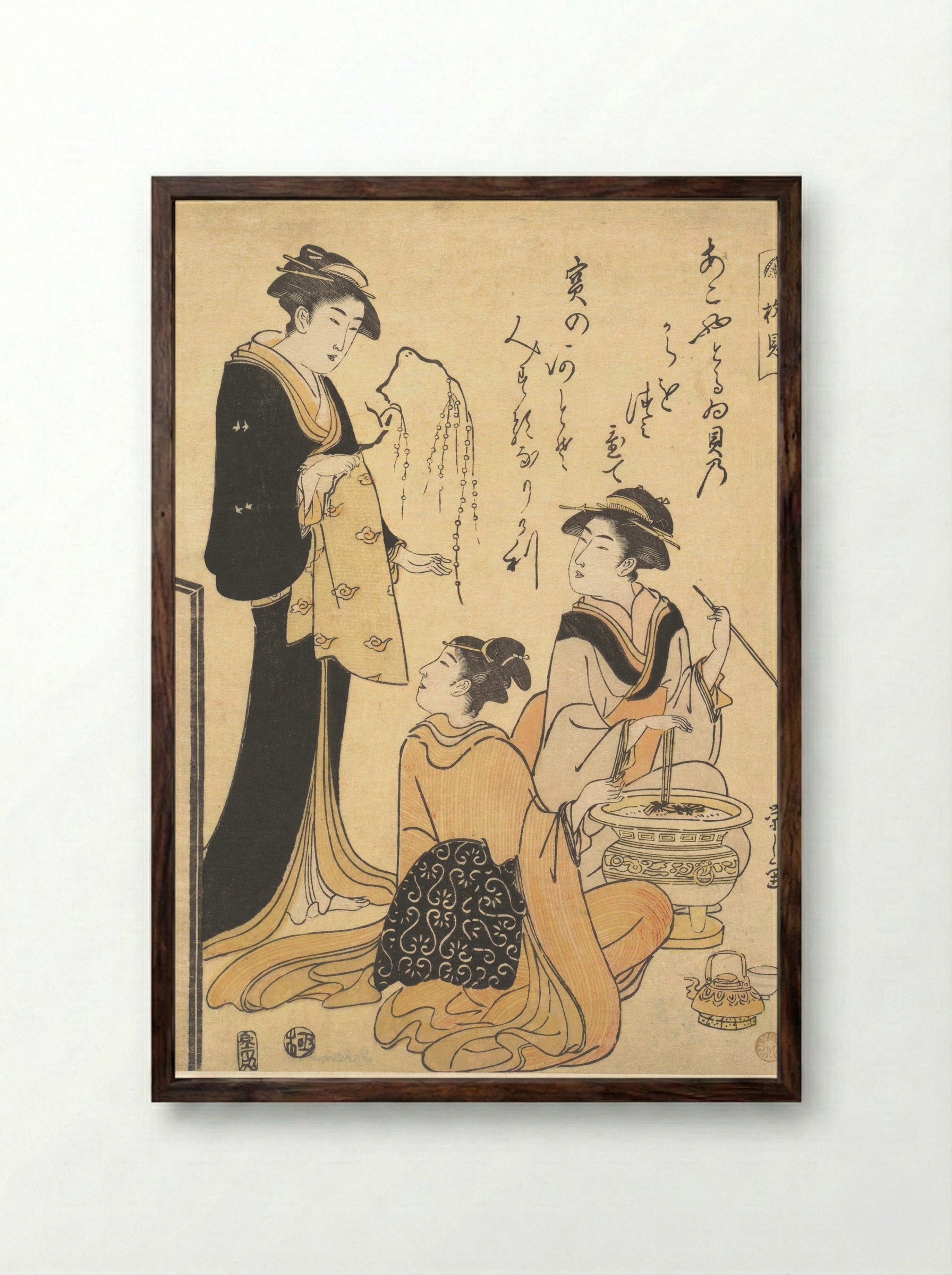 The Willow Shell (Yanagi-kai) - Chōbunsai Eishi - Framed Print Dark Wood