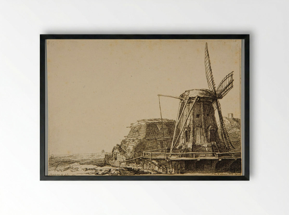 The Windmill (After Rembrandt) - François Vivares - Framed Print Black