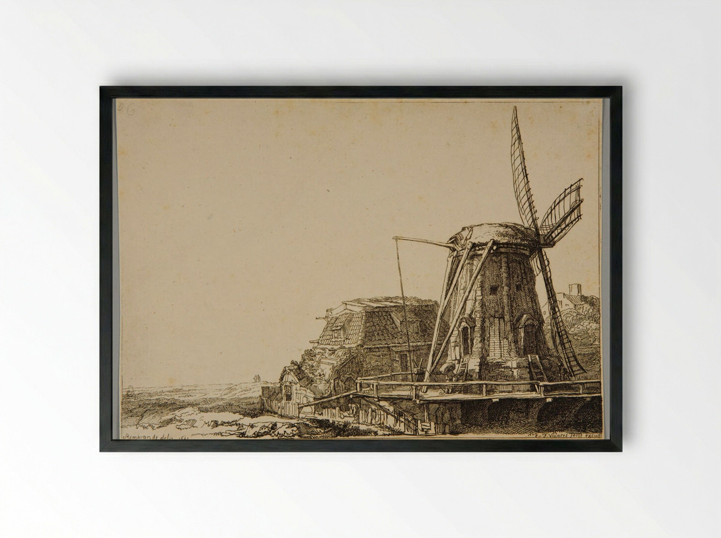 The Windmill (After Rembrandt) - François Vivares - Framed Print Black