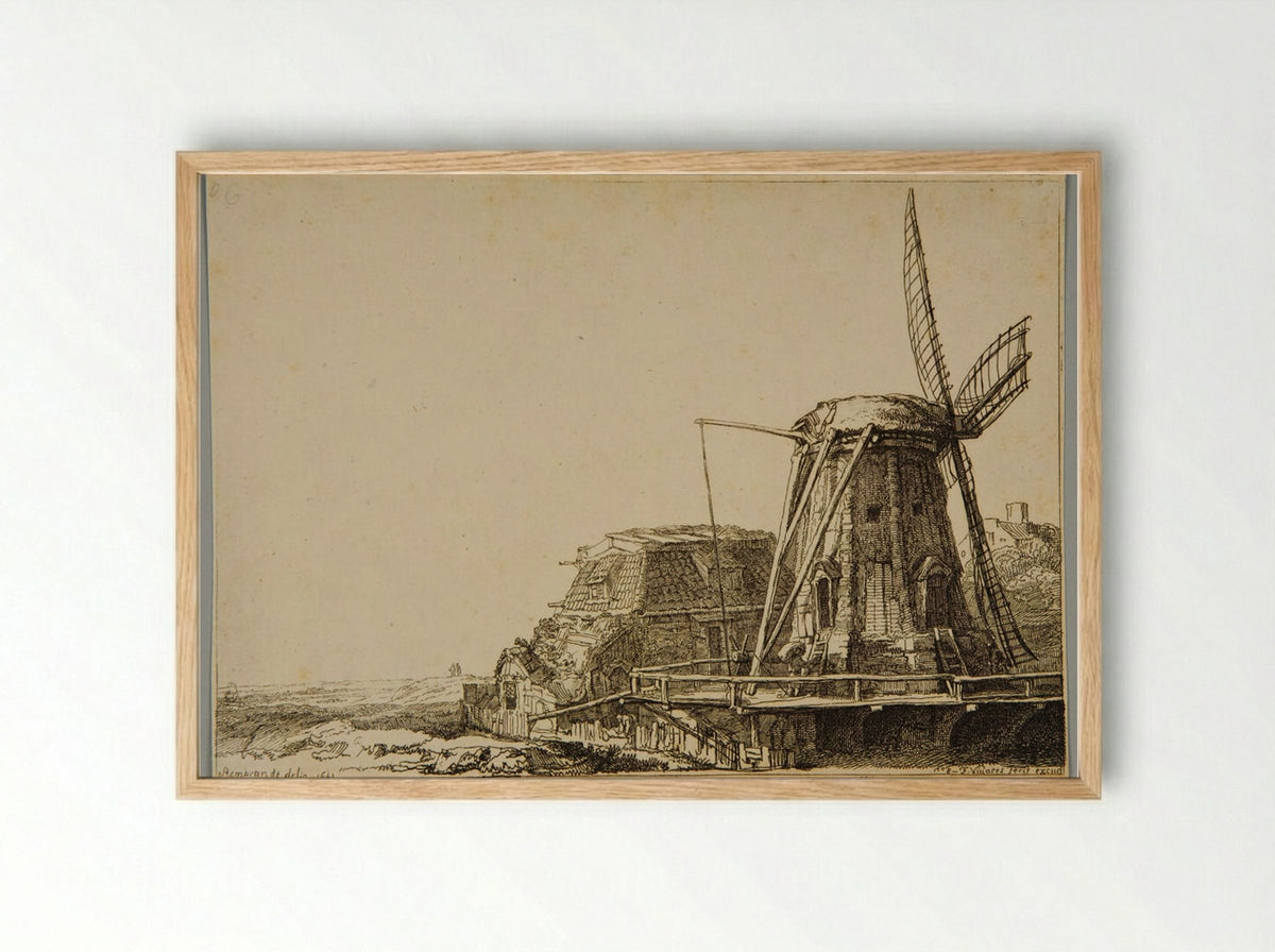 The Windmill (After Rembrandt) - François Vivares - Framed Print Wood