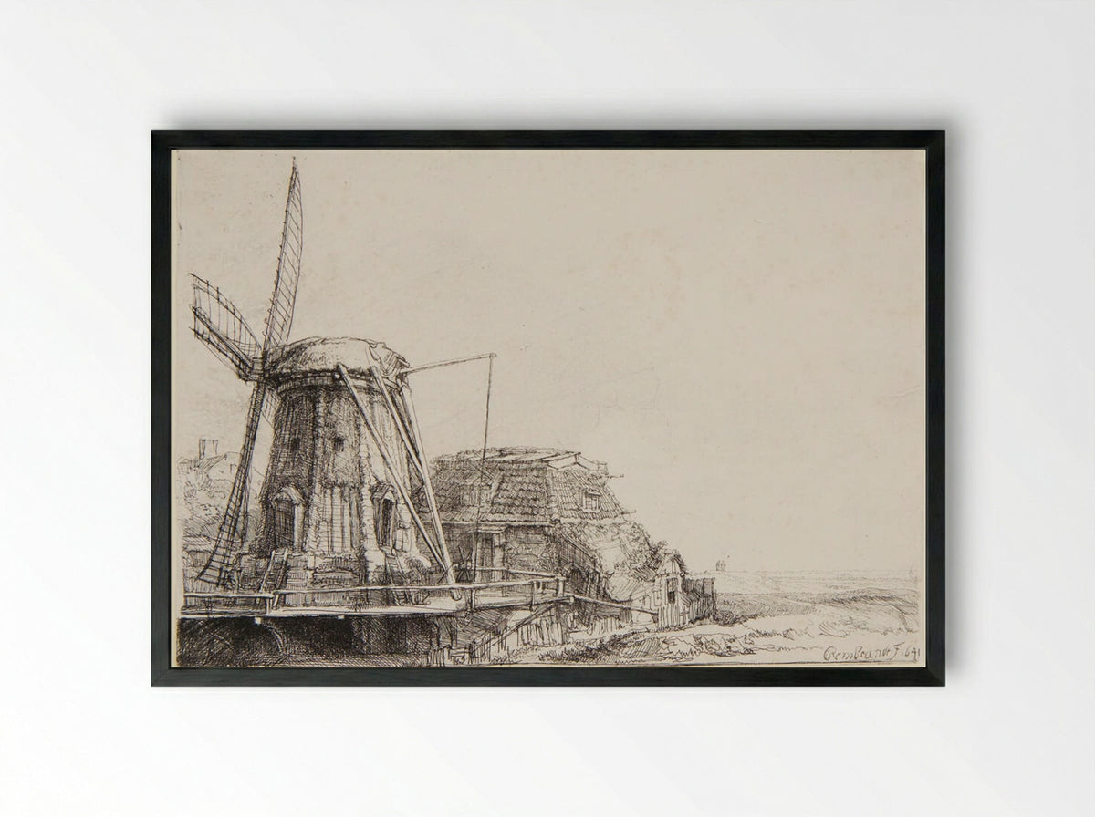 The Windmill - Rembrandt Harmensz. van Rijn - Framed Print Black