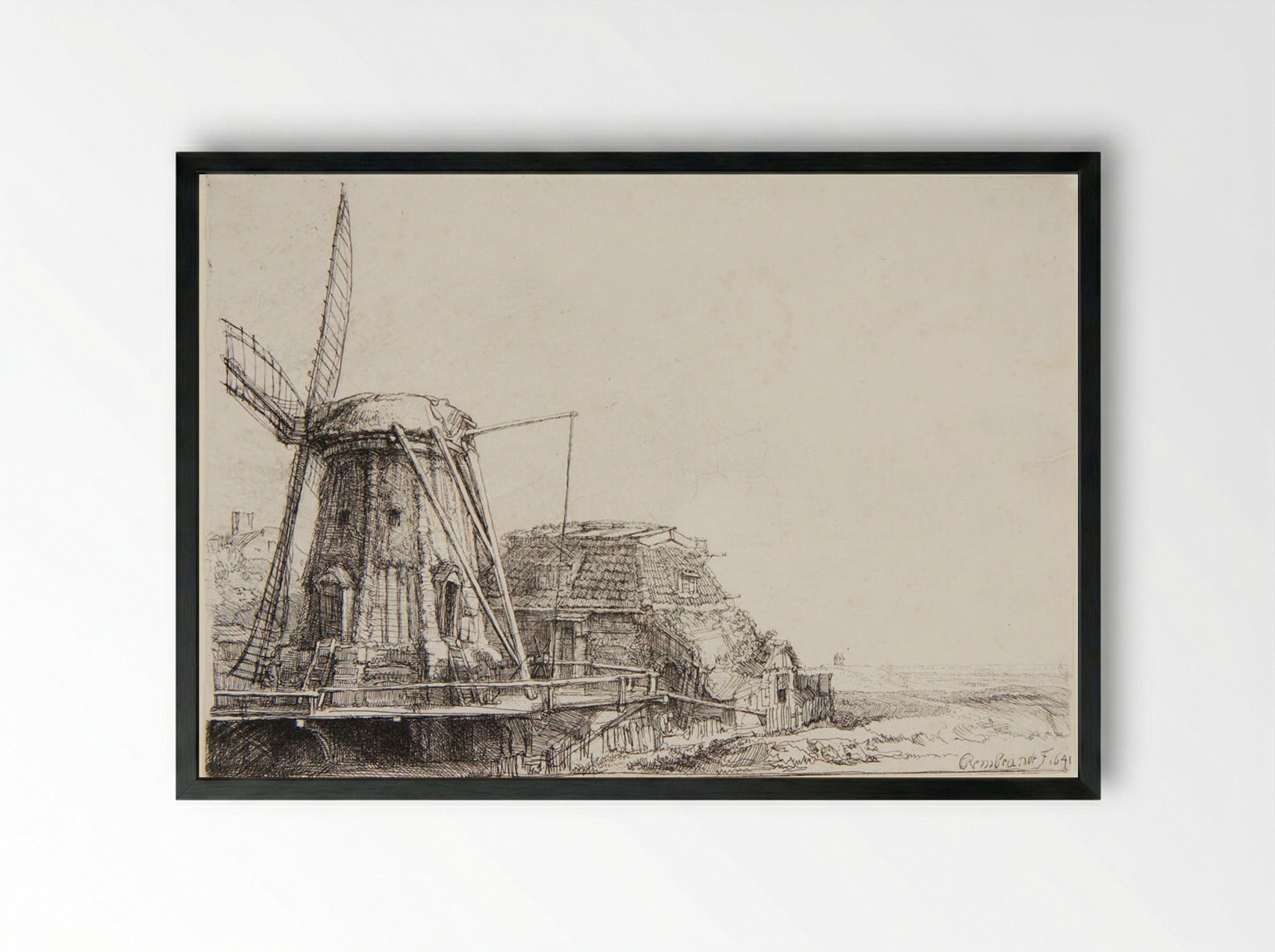 The Windmill - Rembrandt Harmensz. van Rijn - Framed Print Black