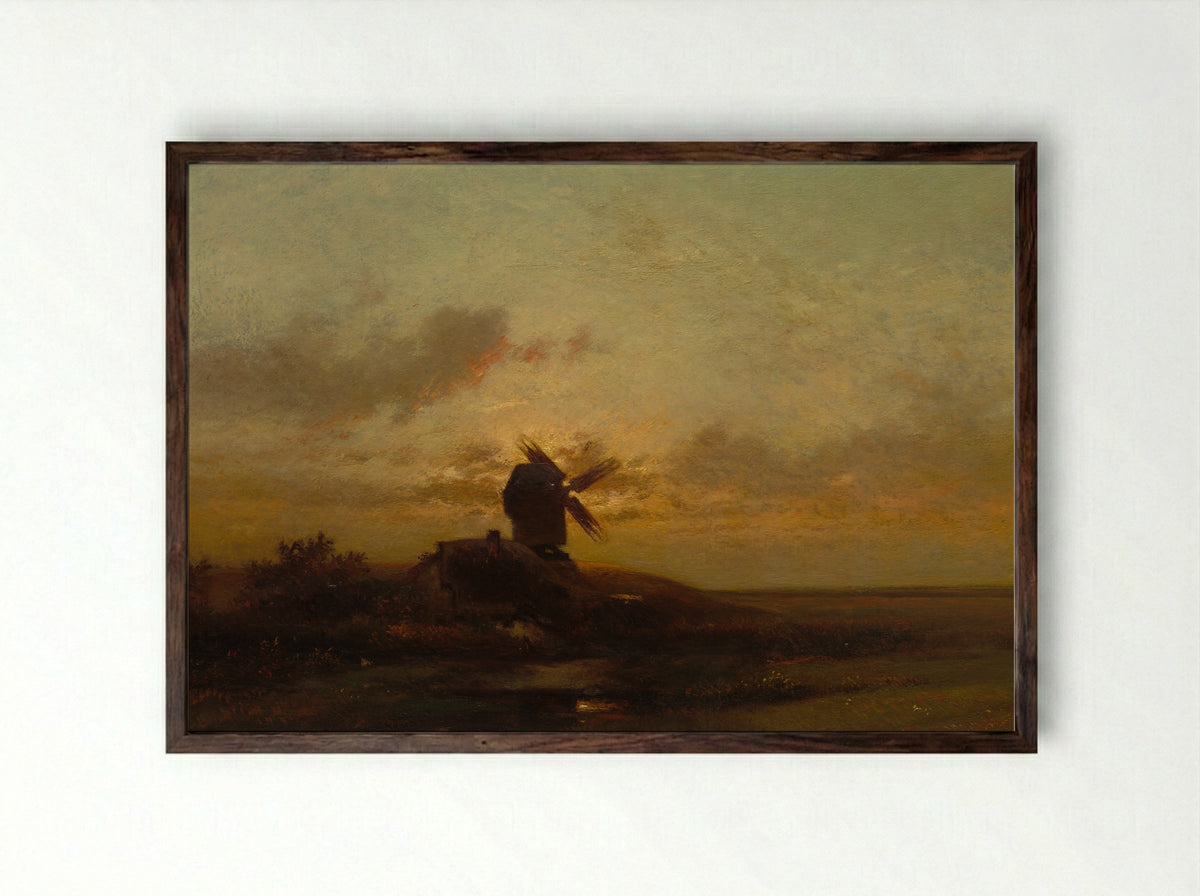 The Windmill - Jules Dupré - Framed Print Dark Wood