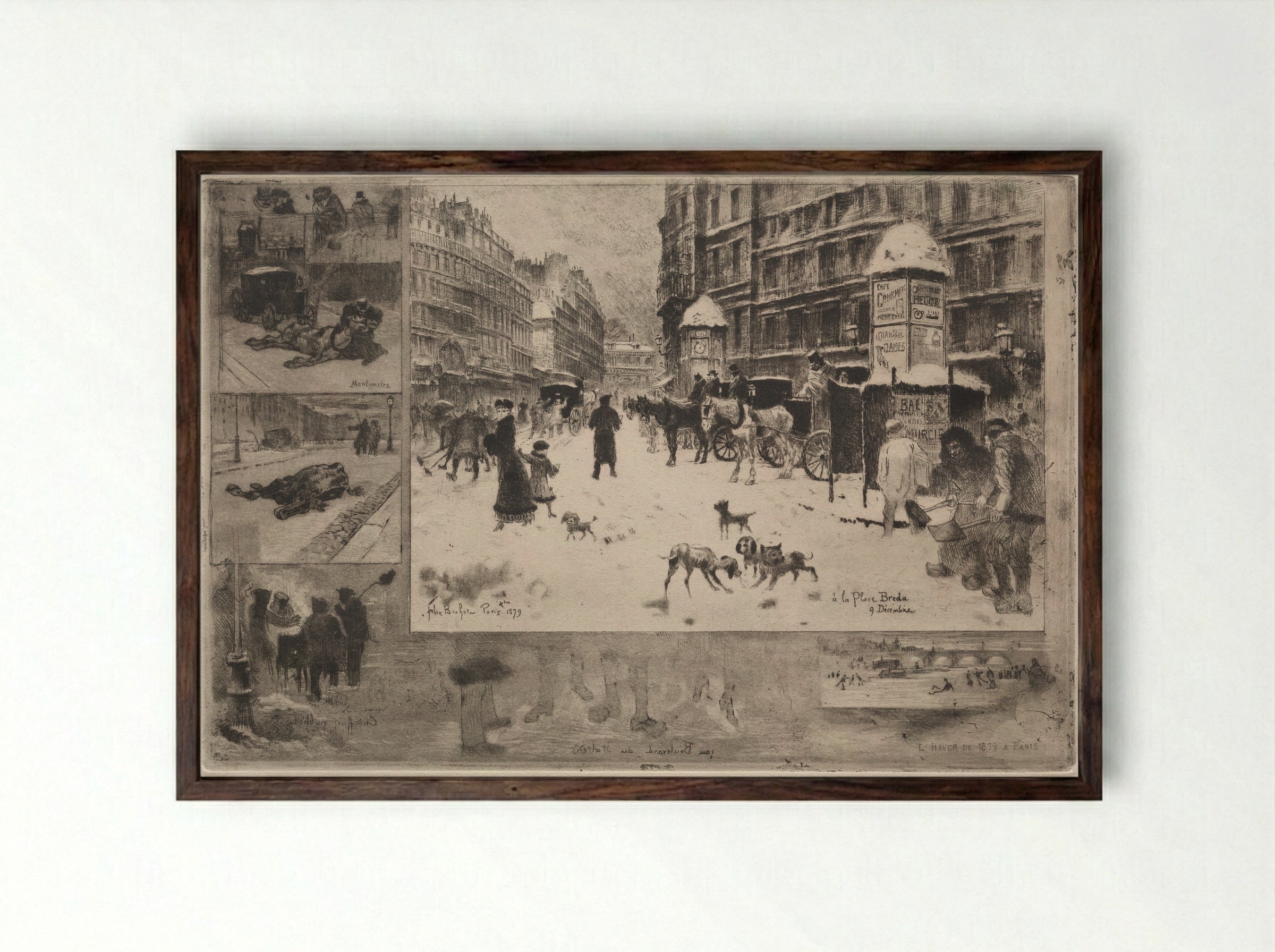 The Winter of 1879 in Paris - Félix Hilaire Buhot - Framed Print Dark Wood
