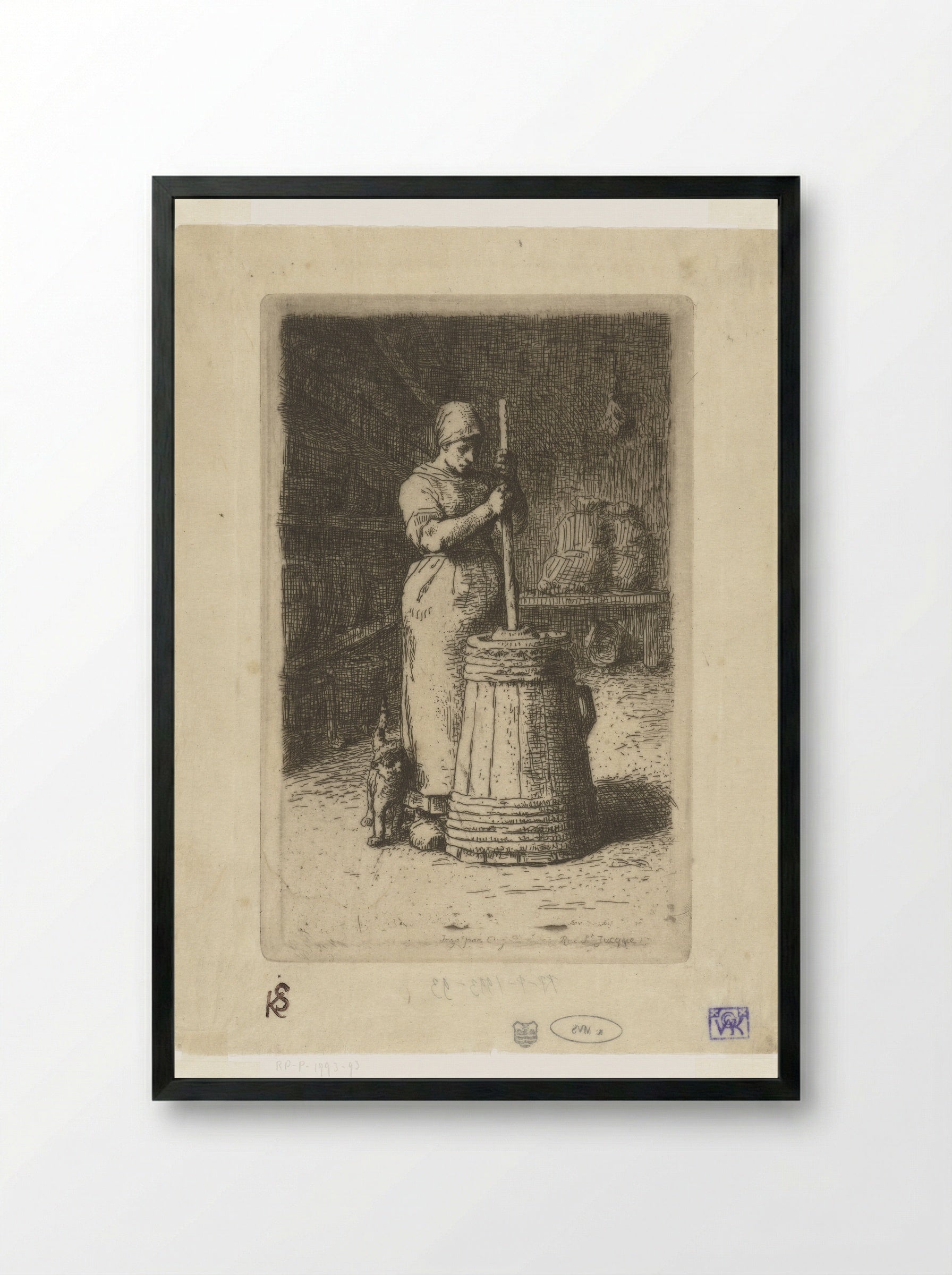 The Woman Churning - Jean-François Millet - Framed Print Black
