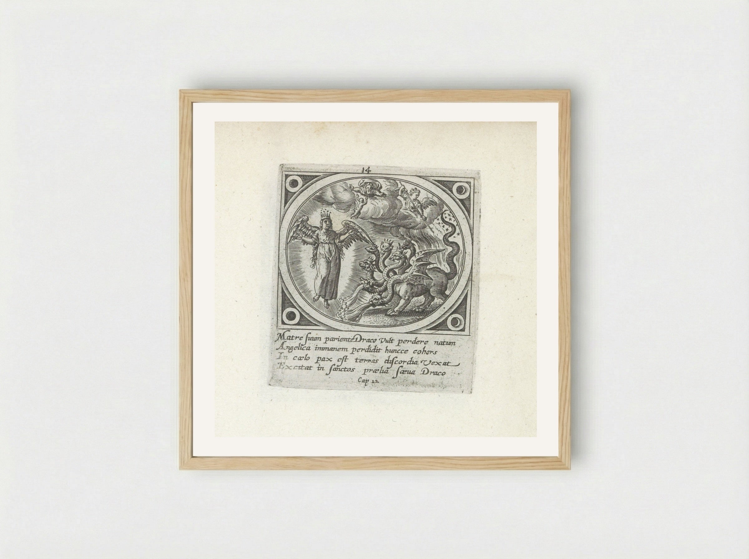 The Woman Clothed with the Sun and the Seven-Headed Dragon - Gerard de Jode - Framed Print Wood