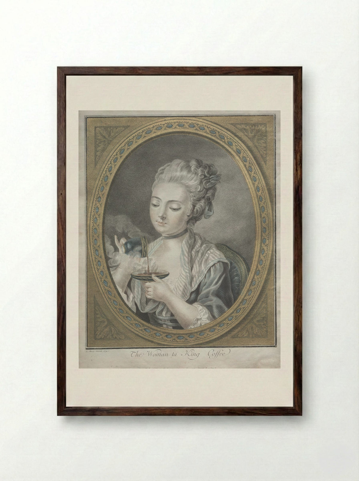 The Woman Taking Coffee - Louis-Marin Bonnet - Framed Print Dark Wood