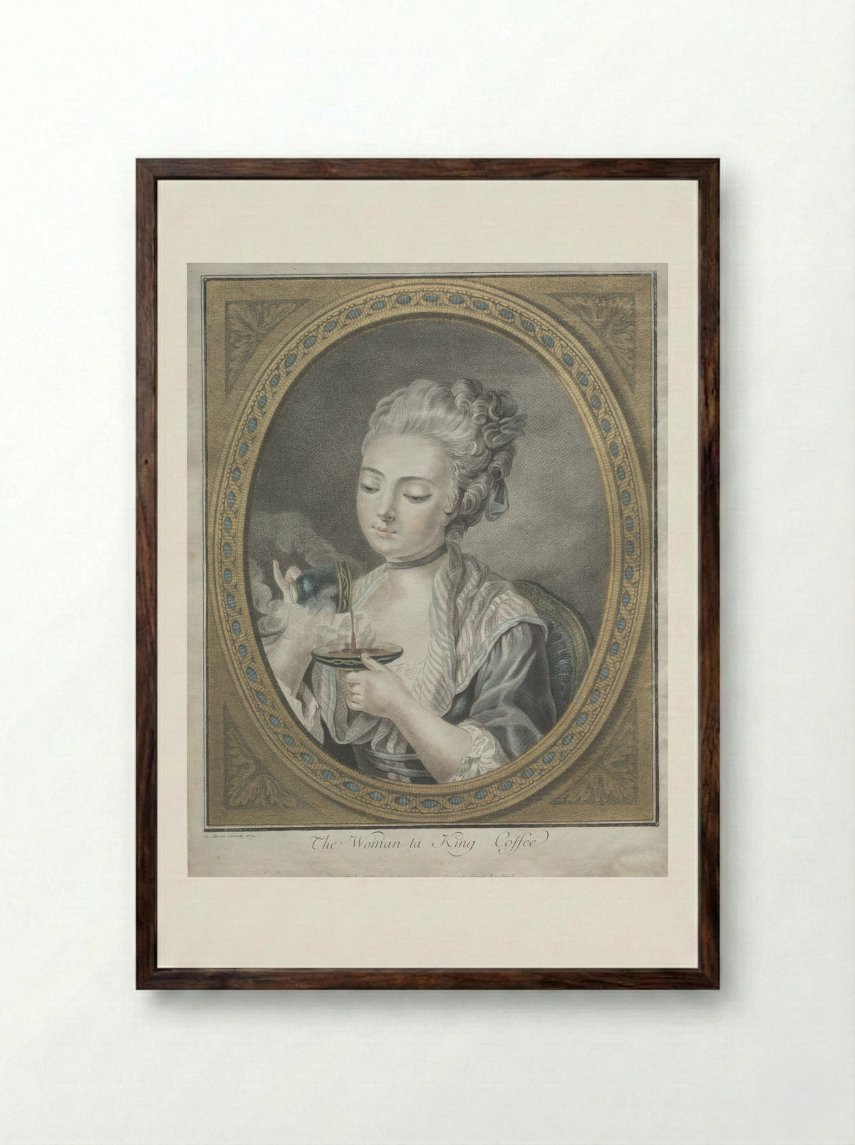 The Woman Taking Coffee - Louis-Marin Bonnet - Framed Print Dark Wood