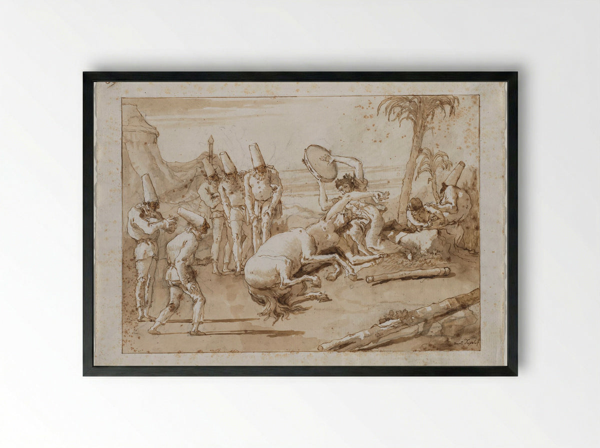 The Woman with a Tambourine - Giovanni Domenico Tiepolo - Framed Print Black