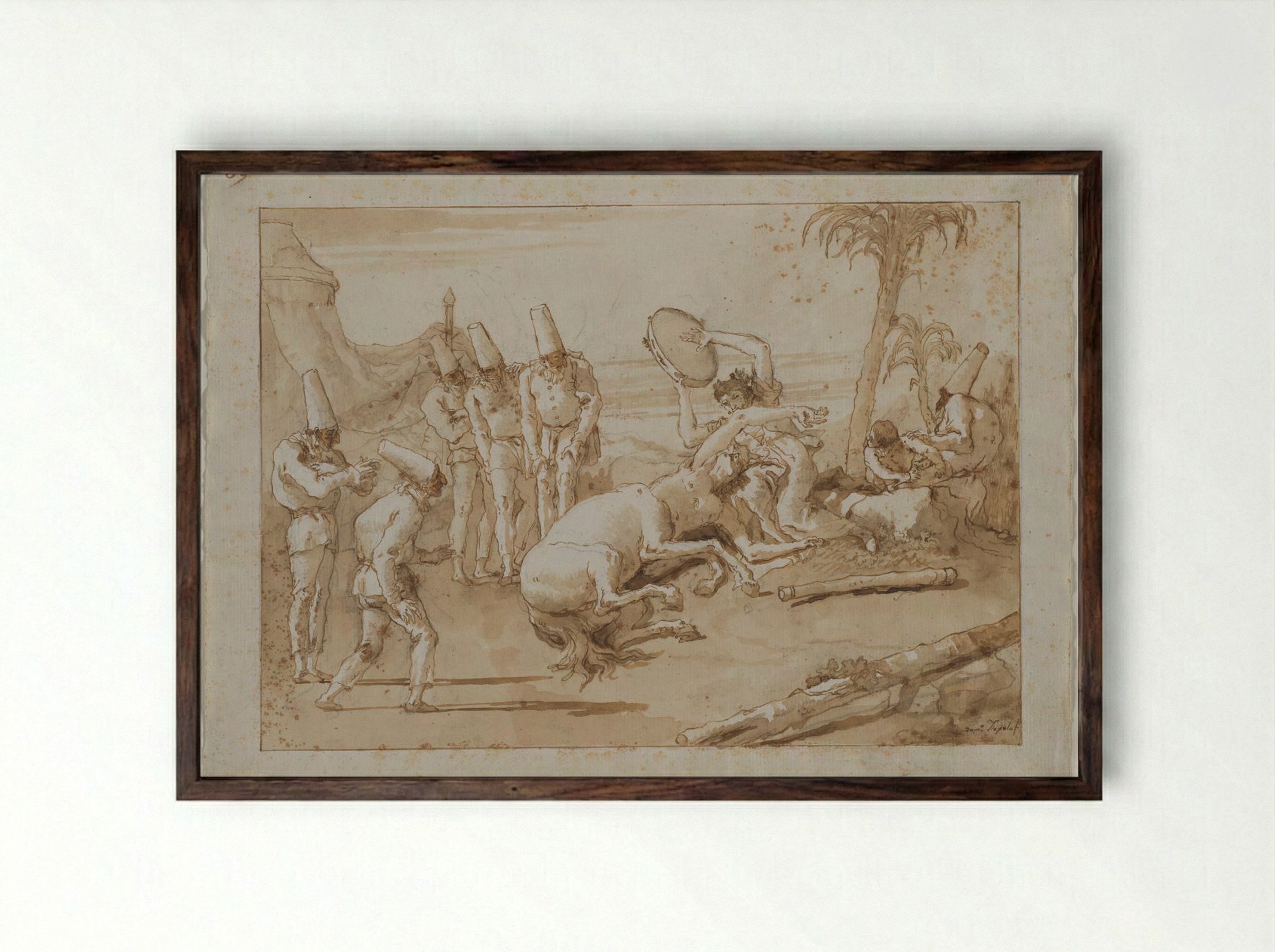 The Woman with a Tambourine - Giovanni Domenico Tiepolo - Framed Print Dark Wood