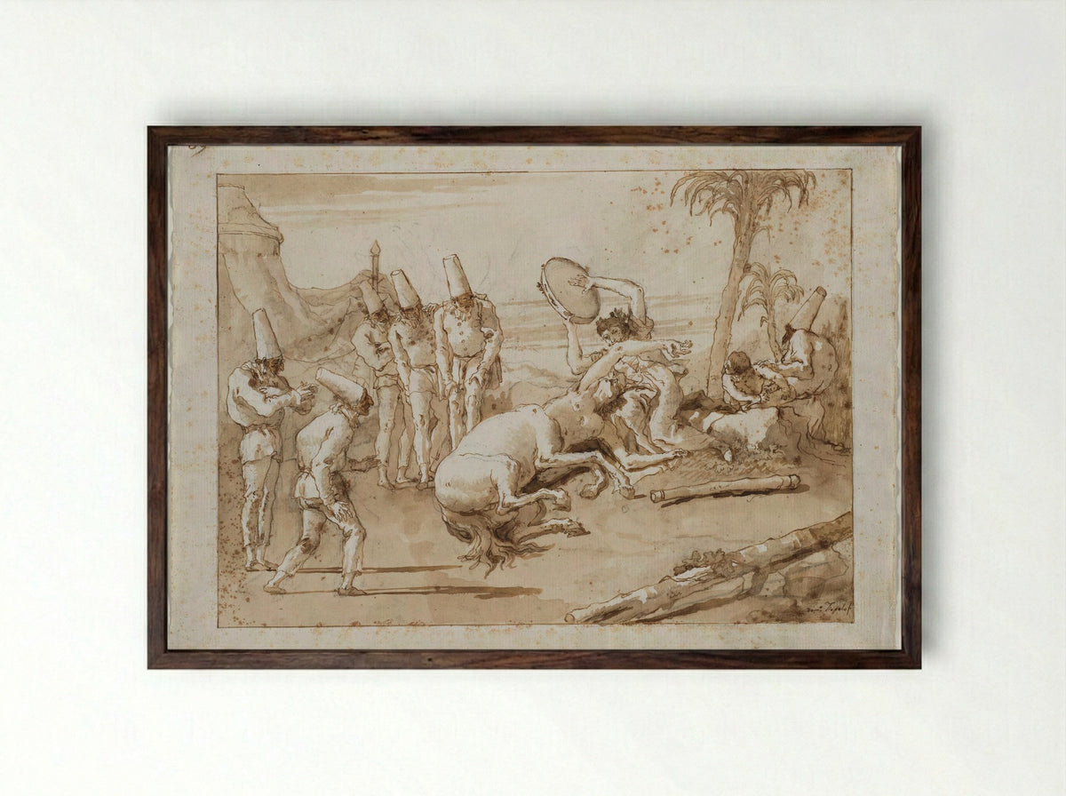 The Woman with a Tambourine - Giovanni Domenico Tiepolo - Framed Print Dark Wood
