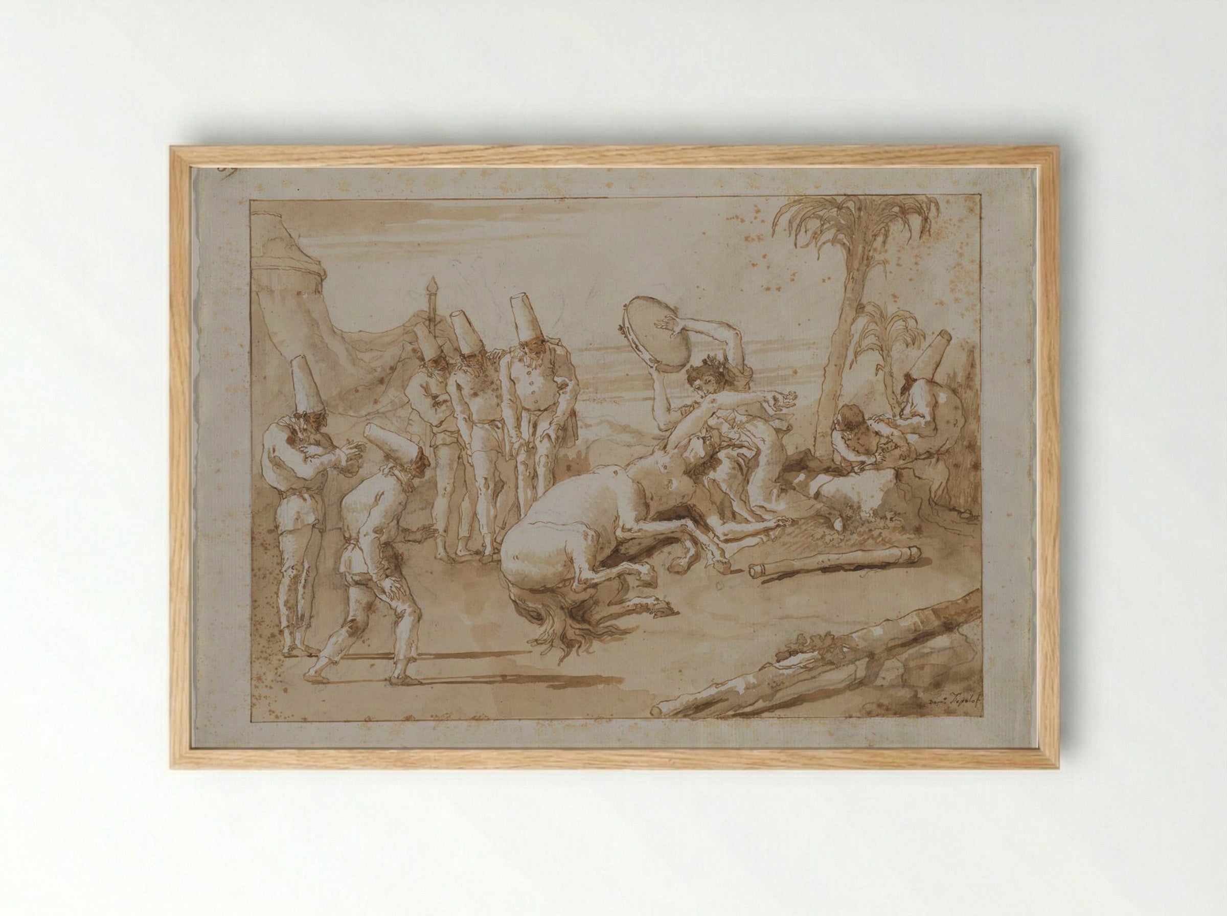 The Woman with a Tambourine - Giovanni Domenico Tiepolo - Framed Print Wood