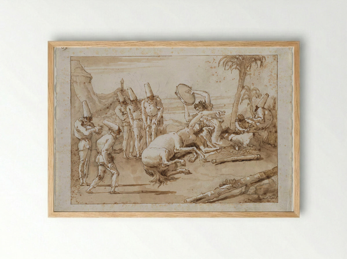 The Woman with a Tambourine - Giovanni Domenico Tiepolo - Framed Print Wood