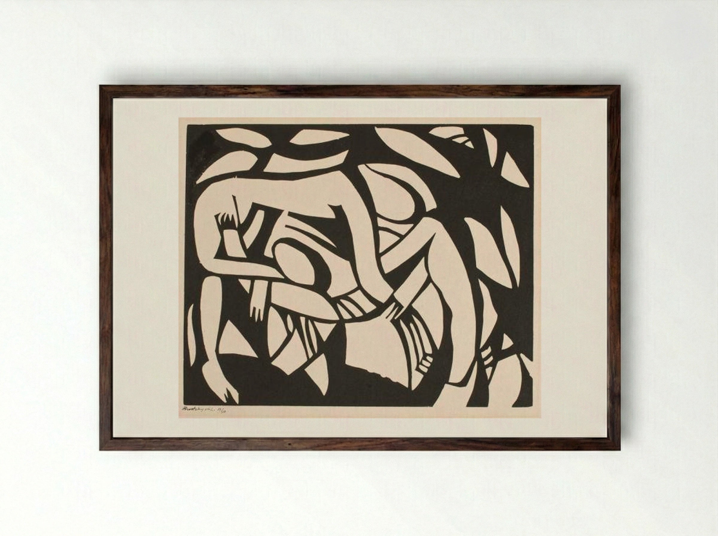 The Wrestlers - Henri Gaudier-Brzeska - Framed Print Dark Wood