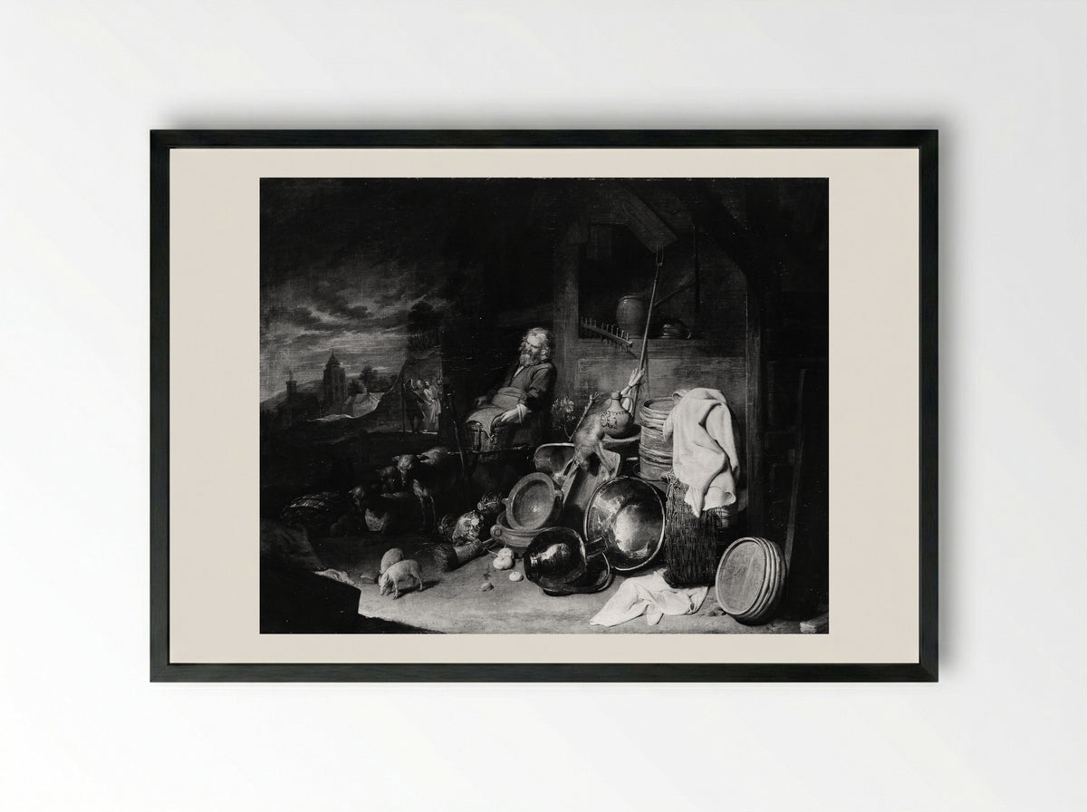 The Yard of the Inn at Emmaus - David Ryckaert III - Framed Print Black