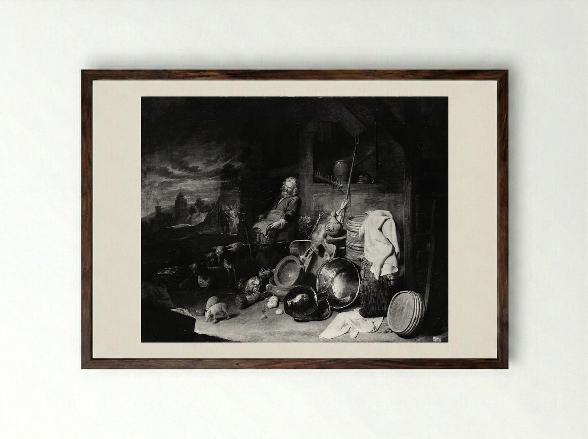 The Yard of the Inn at Emmaus - David Ryckaert III - Framed Print Dark Wood