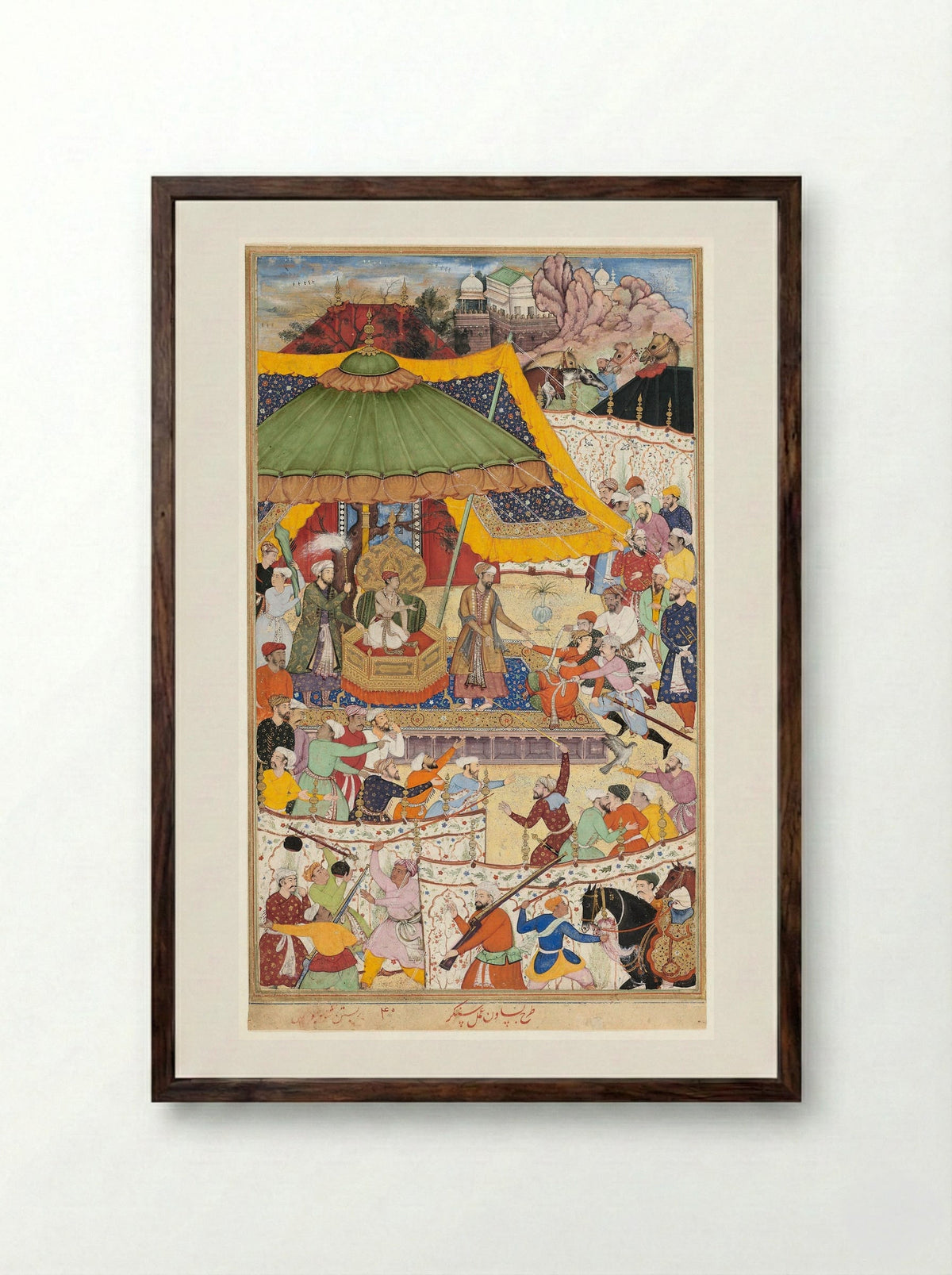 The Young Emperor Akbar Arrests the Insolent Shah Abu’l-Maali - Basawan - Framed Print Dark Wood