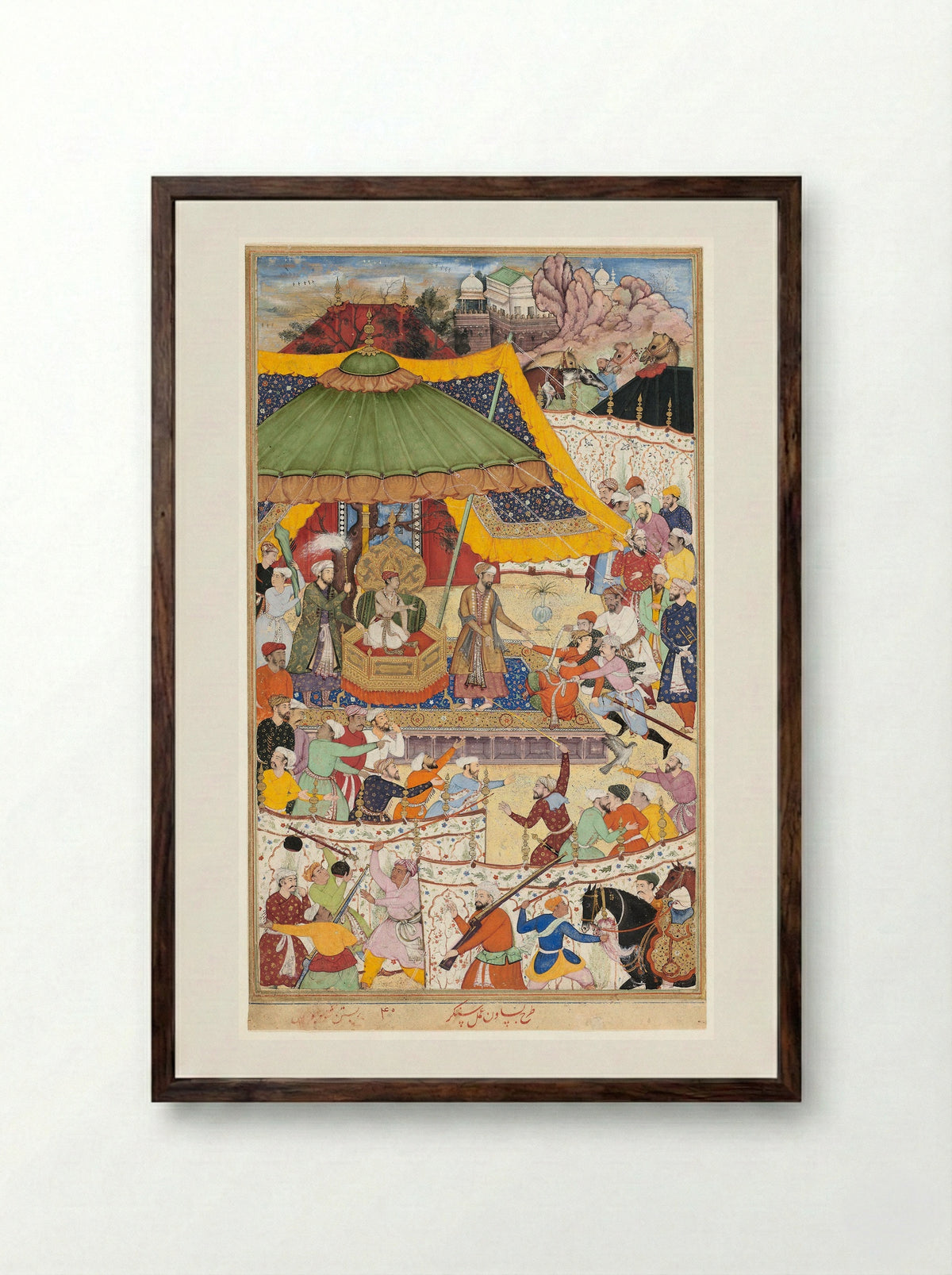 The Young Emperor Akbar Arrests the Insolent Shah Abu’l-Maali - Basawan - Framed Print Dark Wood