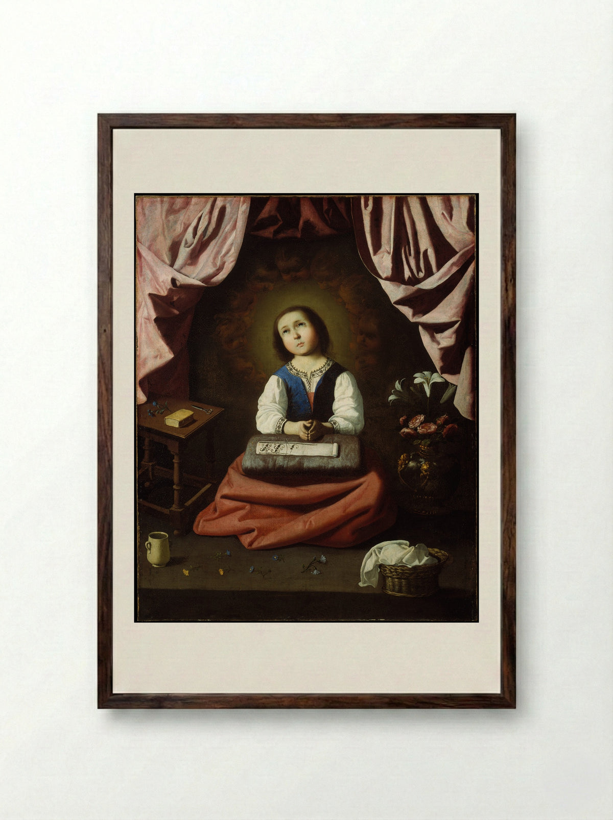 The Young Virgin - Francisco de Zurbarán - Framed Print Dark Wood