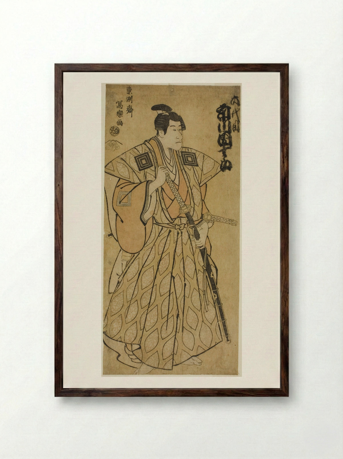 The actor Ichikawa Danjuro VI as Fuwa no Bansaku - Tōshūsai Sharaku - Framed Print Dark Wood