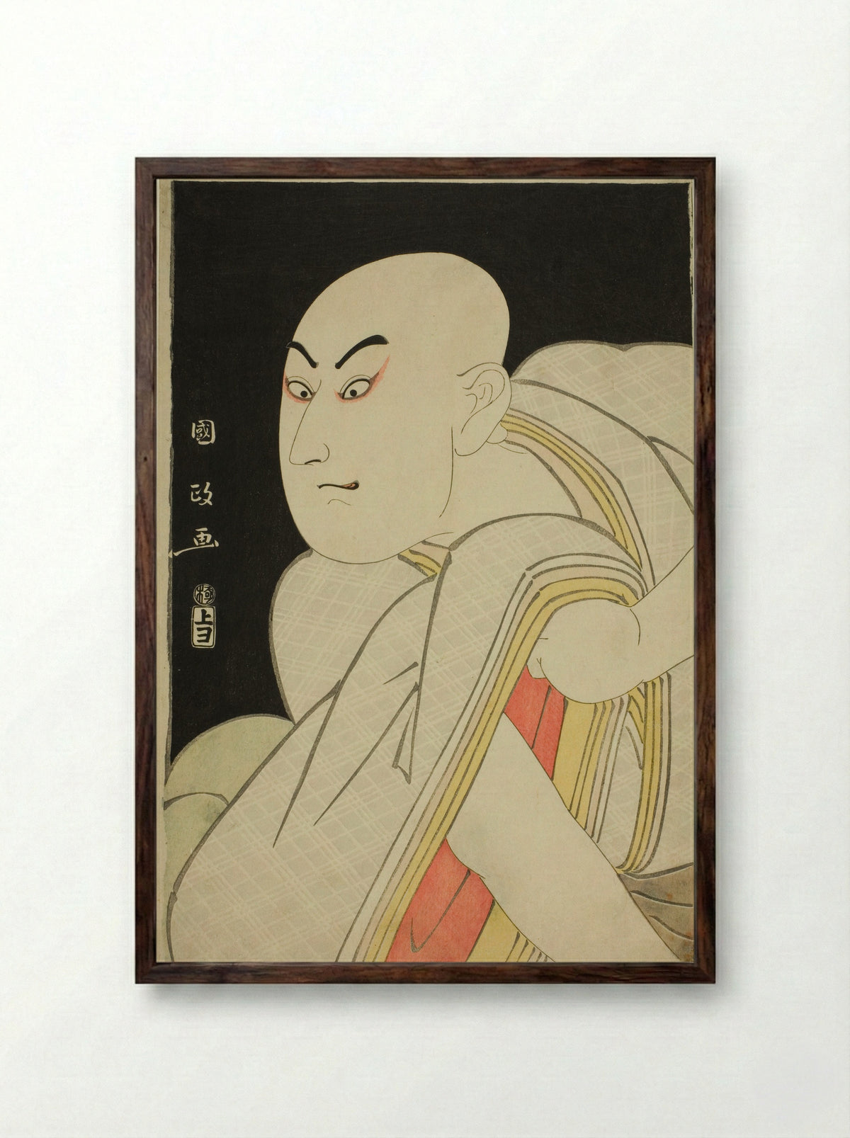 The actor Sawamura Sojuro III as the lay priest Kiyomori - Utagawa Kunimasa - Framed Print Dark Wood