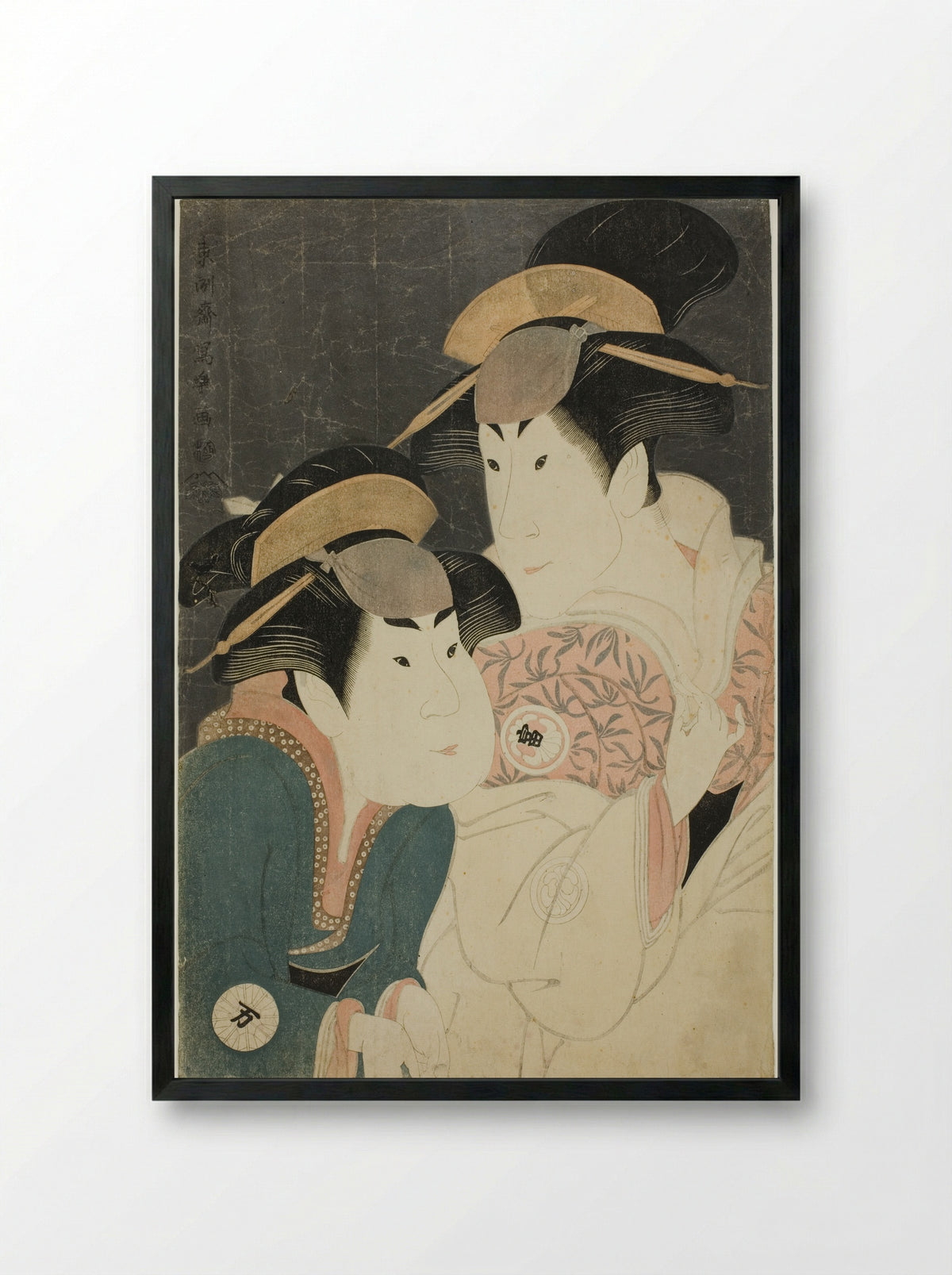 The actors Segawa Tomisaburo II as Yadorigi and Nakamura Manyo as the servant Wakakusa - Tōshūsai Sharaku - Framed Print Black