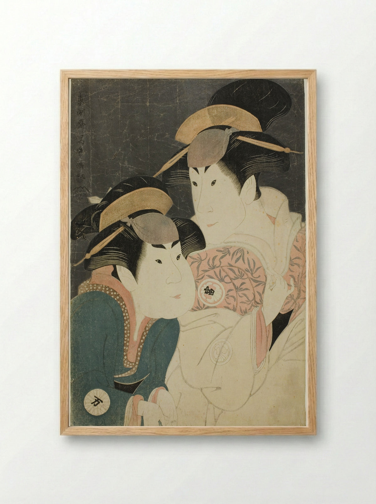 The actors Segawa Tomisaburo II as Yadorigi and Nakamura Manyo as the servant Wakakusa - Tōshūsai Sharaku - Framed Print Wood