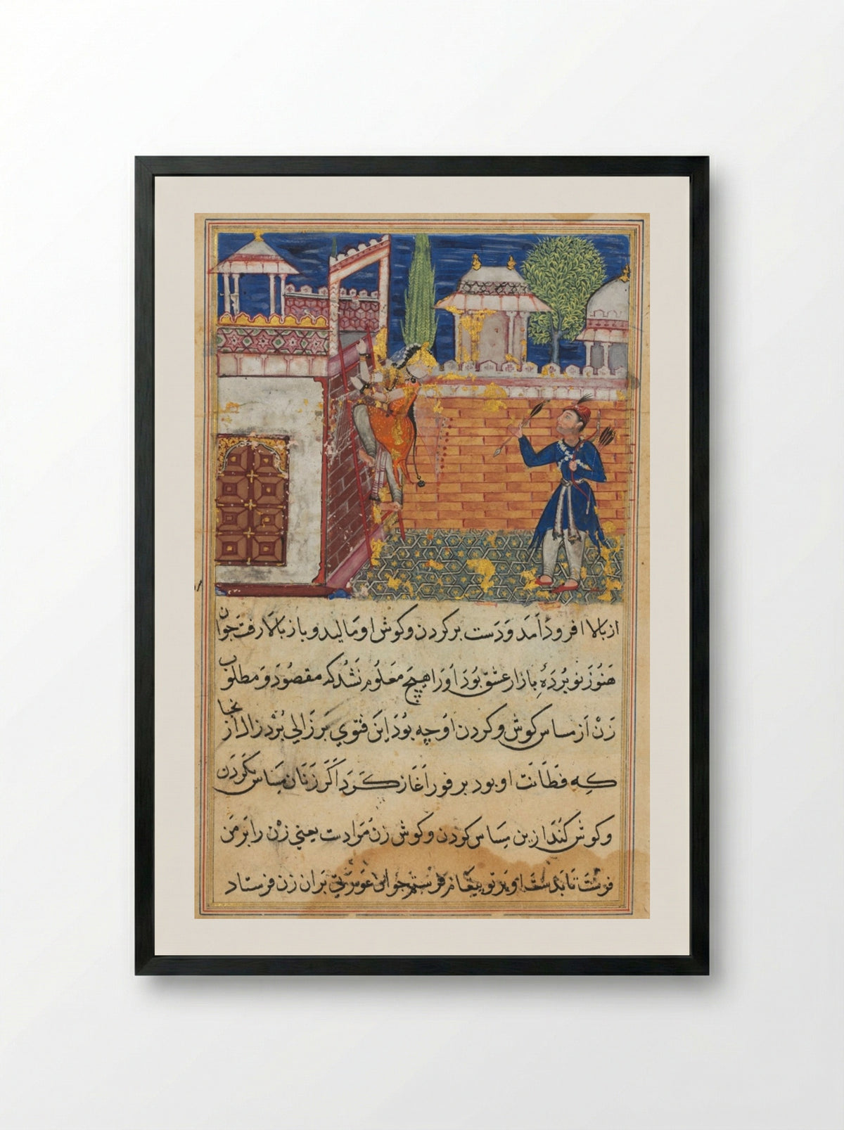 The deceitful wife returns to her terrace after caressing her lover - Shravana - Framed Print Black