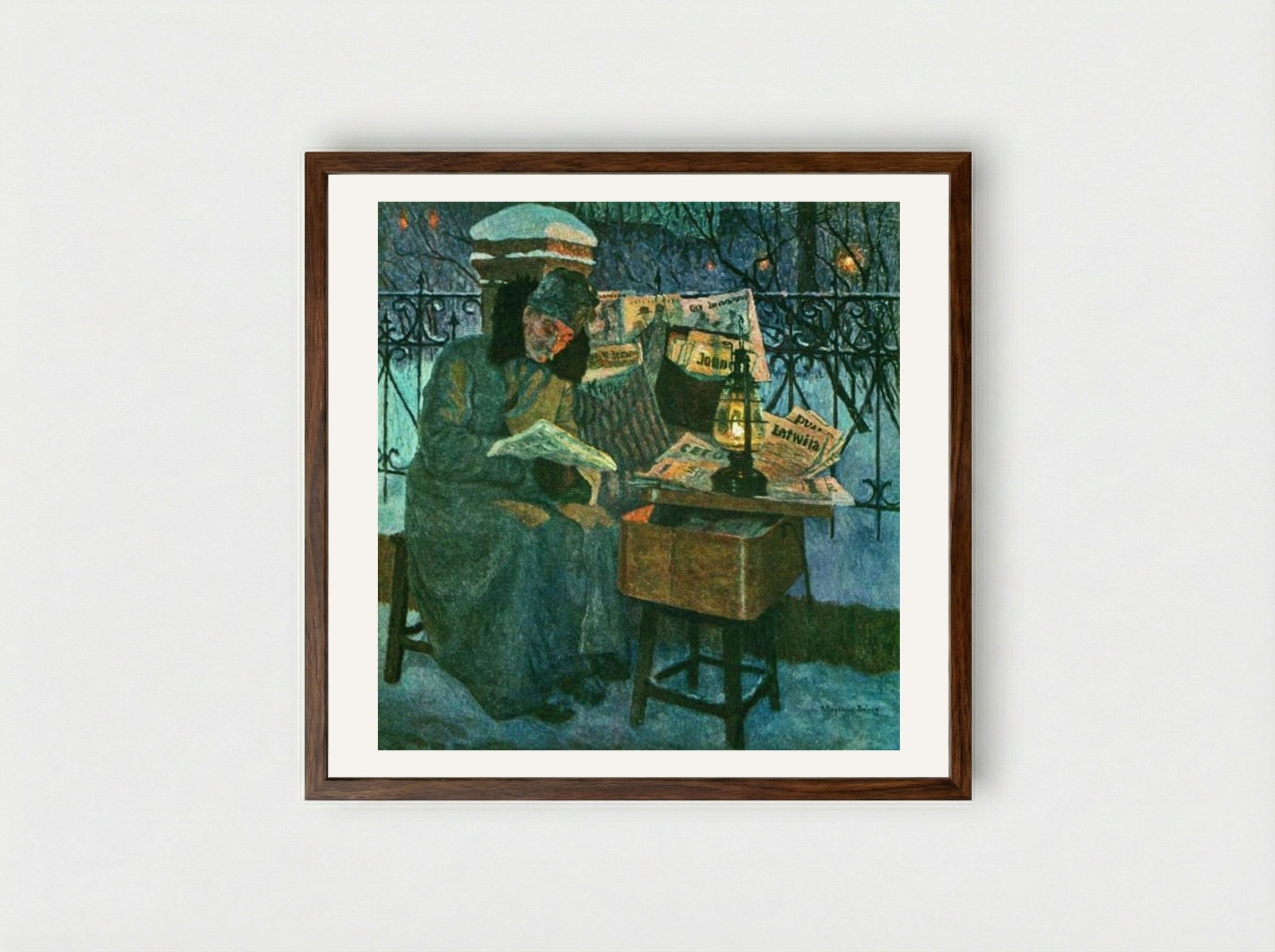 The former Defender of the Homeland - Nikolay Bogdanov-Belsky - Framed Print Dark Wood