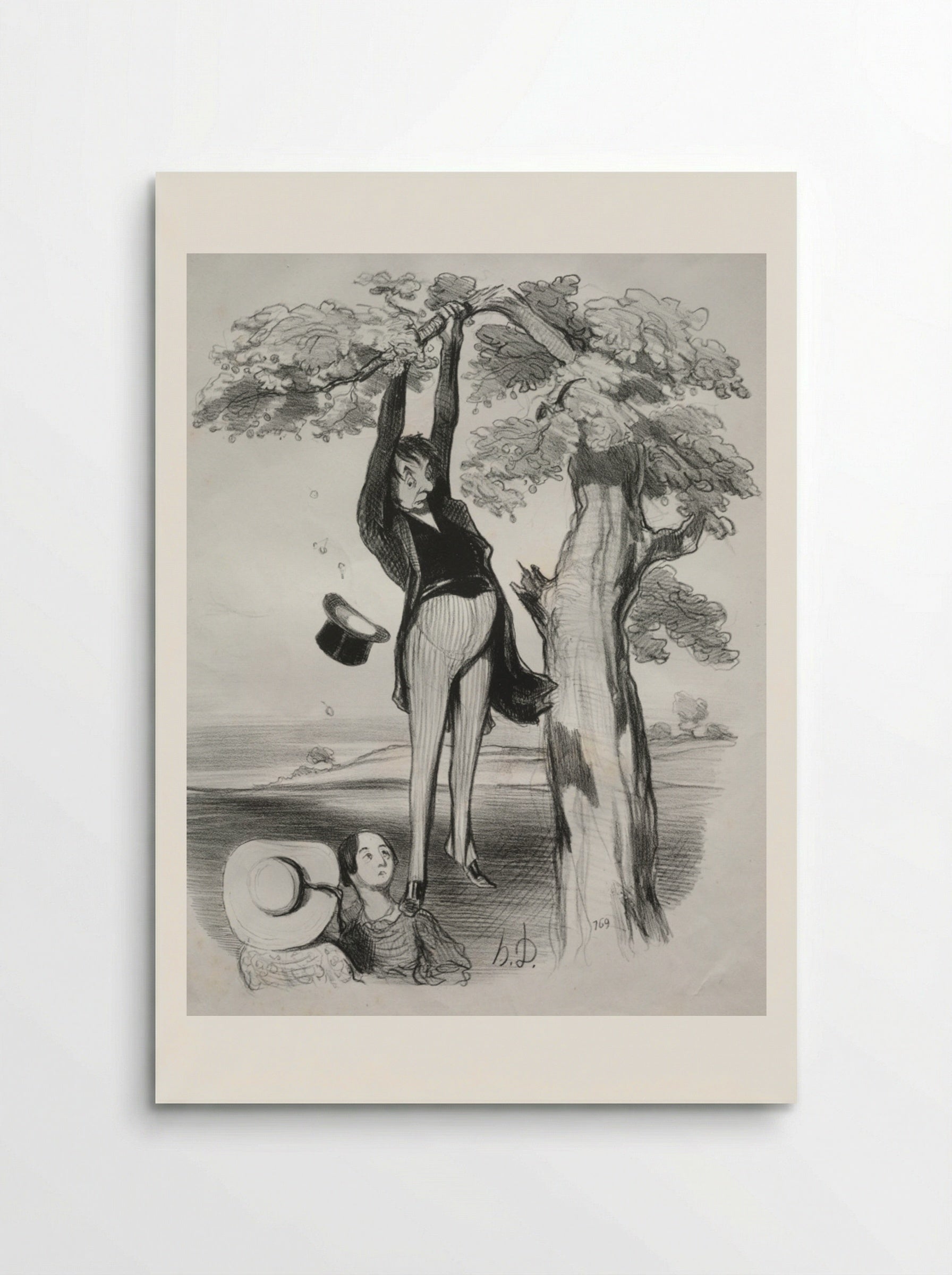 The hazards of shaking a plum tree too vigorously, when one too is mature - Honoré Daumier - Poster