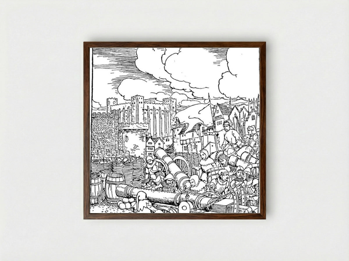 The king's troops lay siege to Lancelot's castle - Arthur Rackham - Framed Print Dark Wood
